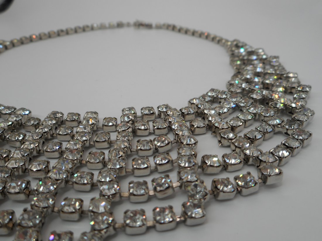 Clear Rhinestone Bib style collar necklace, open hook closure, beautiful sparkle: approximately 16 inches long Bidding on this item is acceptance of our posted Auction Policy