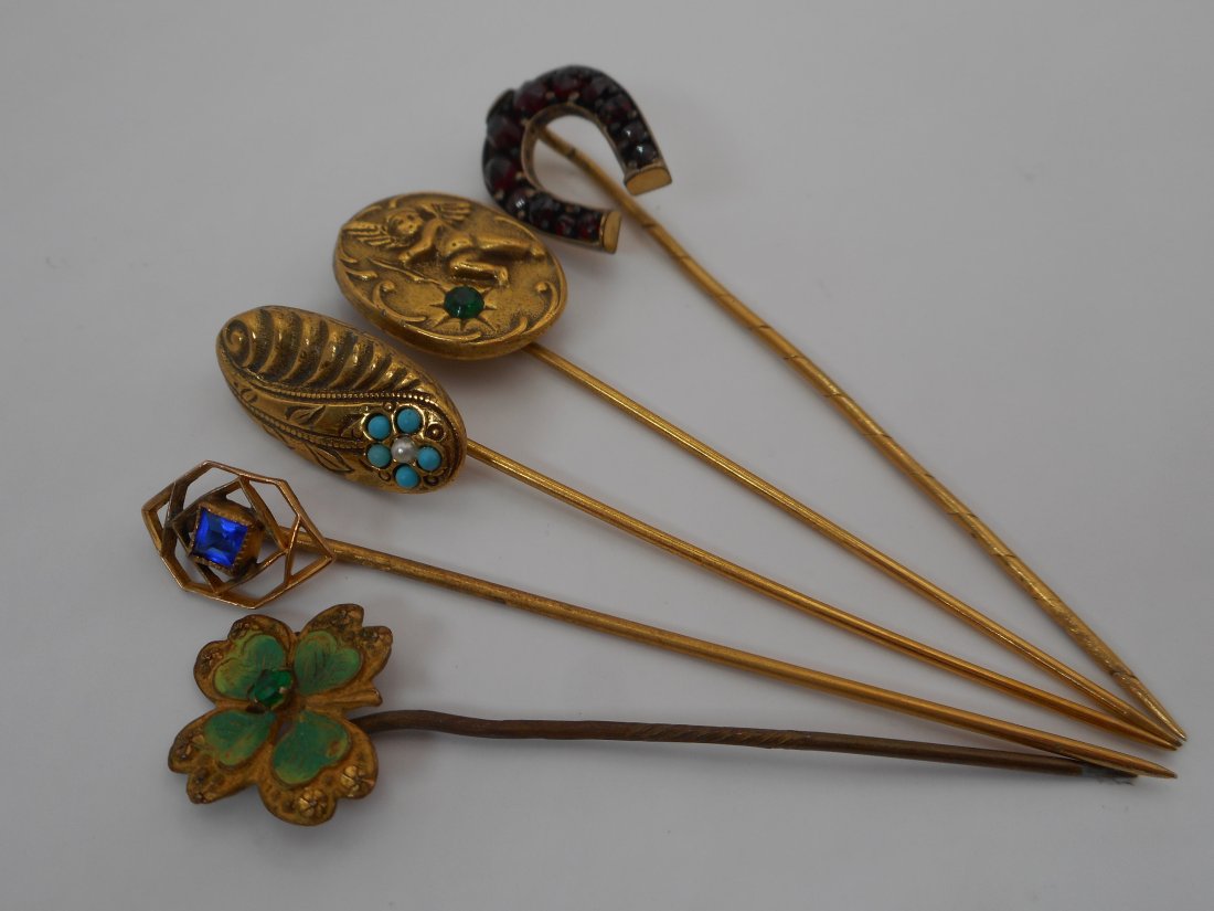 Antique Victorian Hat / Stick Pins, Some with Stones, Horseshoe, Four Leaf Clover and more (1 of 5)