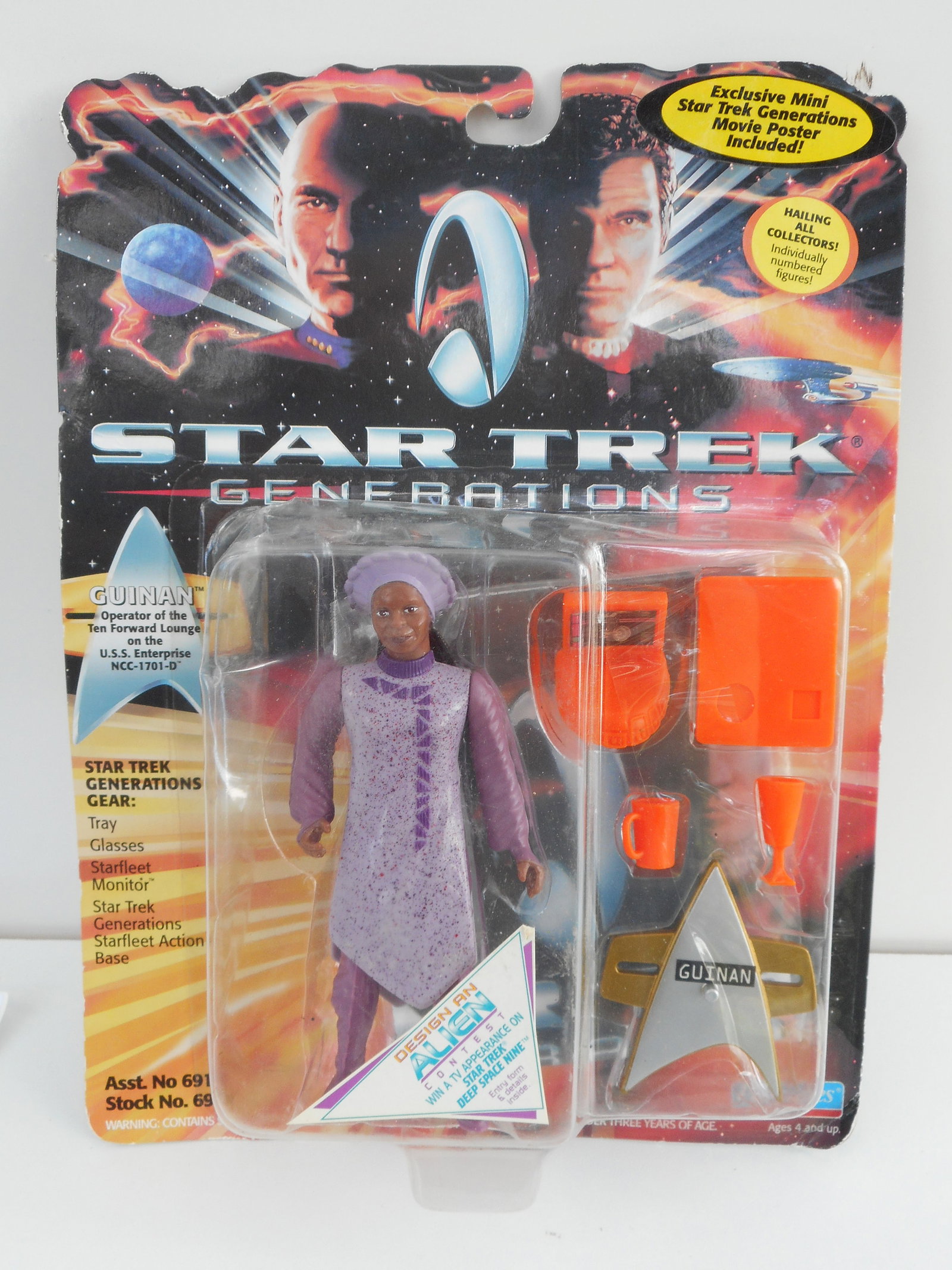 1994 Star Trek Generations Guinan Action Figure w/Gear & Mini Movie Poster Included, New in Package: box is about 10 x 8 inches Bidding on this item is acceptance of our posted Auction Policy