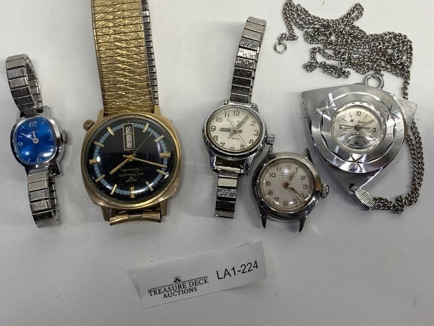 Working Wind Up Watches, One without Band, One Pendant Style on Chain, Two Wrist Watches (1 of 6)