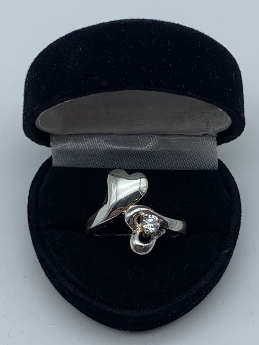 Pretty Double Heart Wrap Ring with Clear Round Stone, Size 9.25, in Heart-Shaped Box (1 of 4)