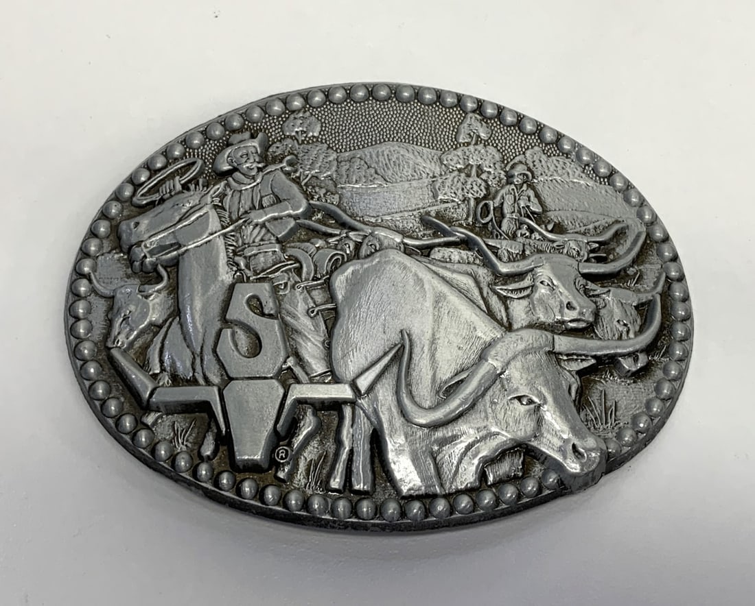 4-inch Zee Series Belt Buckle, Cattle Drive, Longhorn Steer & Cowboys, Award Design Medals, Western: Bidding on this item is acceptance of our posted Auction Policy
