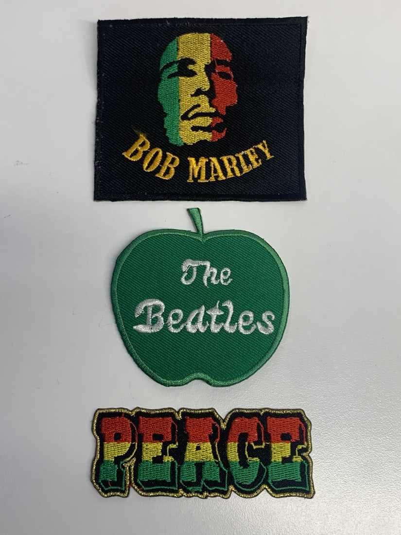 Three Unused Patches - Bob Marley, The Beatles, PEACE: Largest is 3.25 x 3 inches Bidding on this item is acceptance of our posted Auction Policy