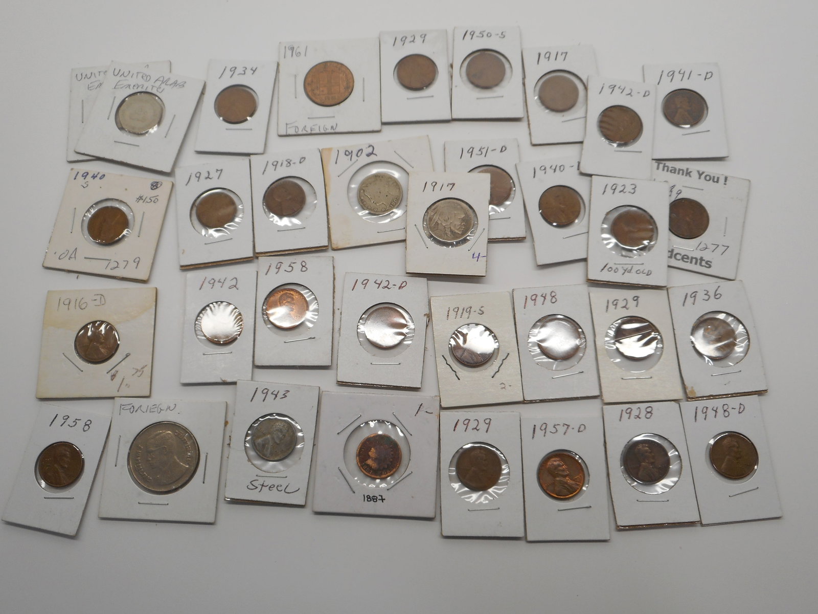 Antique Coins, Late 1800s - Mid 1900s, in Cardboard window sleeves: Bidding on this item will be indication that the Bidder acknowledges that they have read and agreed to the Terms and Conditions posted to this Auction