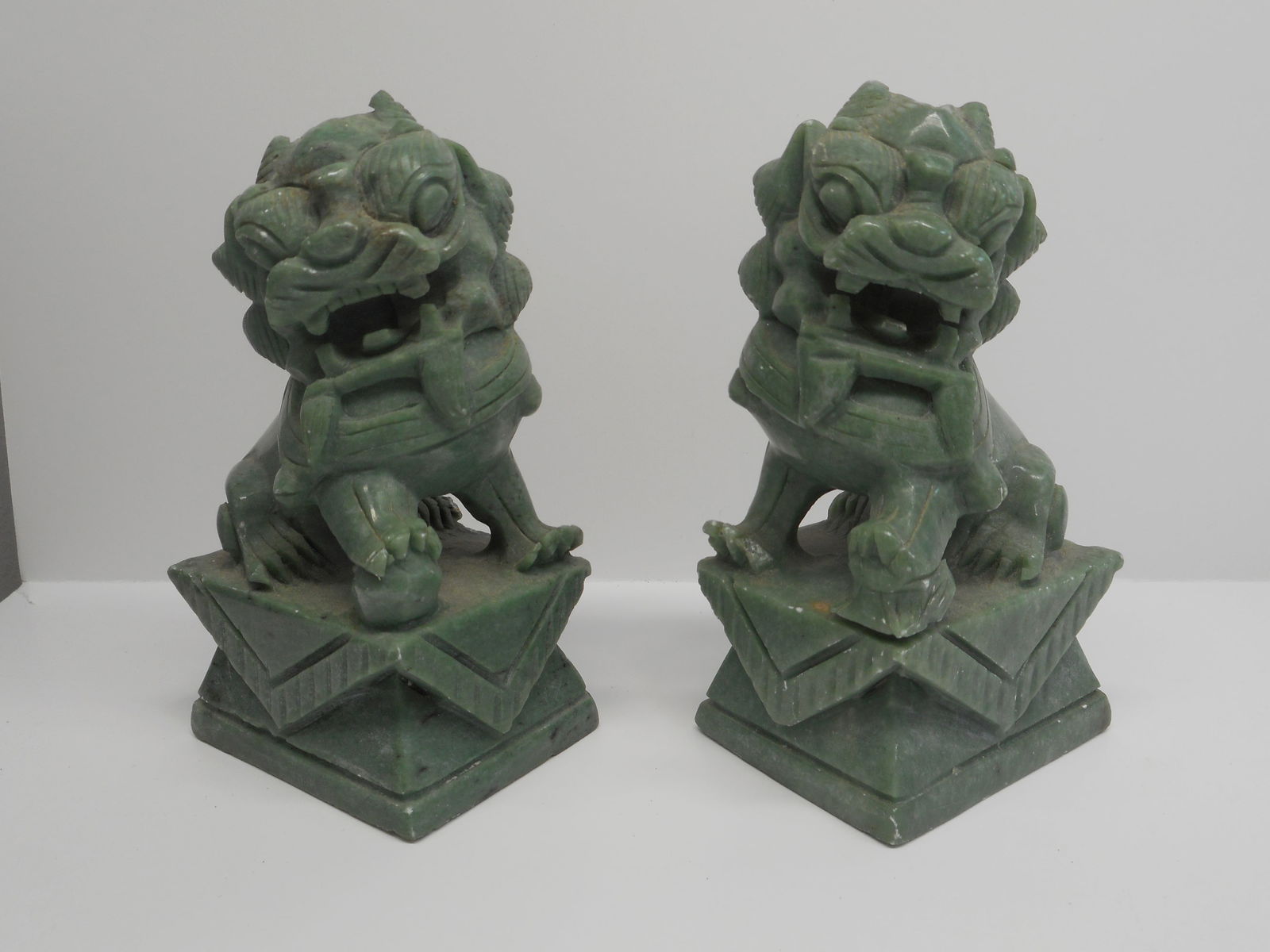 Green Jade Carved Fu Dog Statues, 4 inches tall (1 of 5)