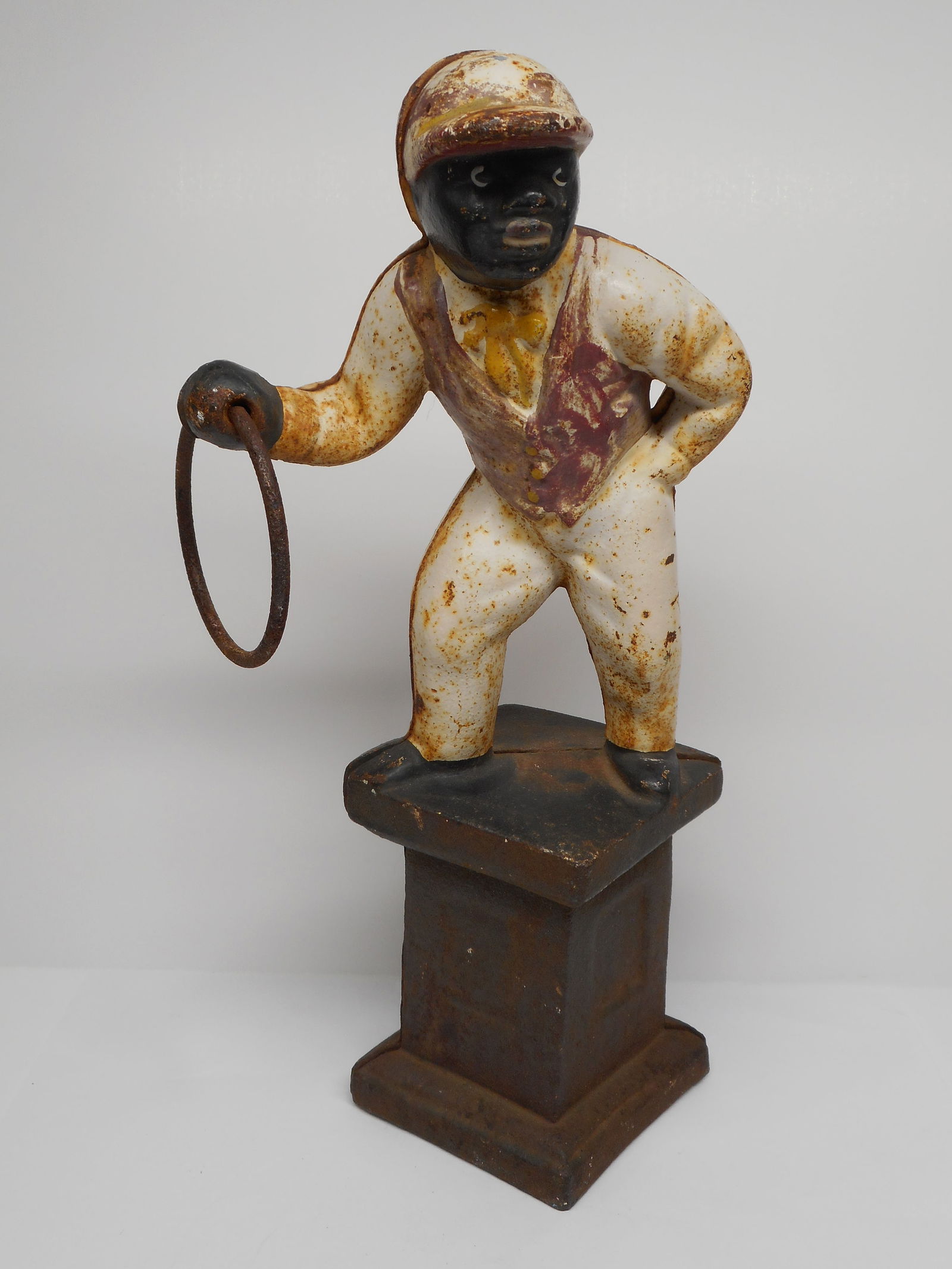 Antique Cast Iron Hand Painted Jockey Lantern Holder, Americana, 11 inches (1 of 8)