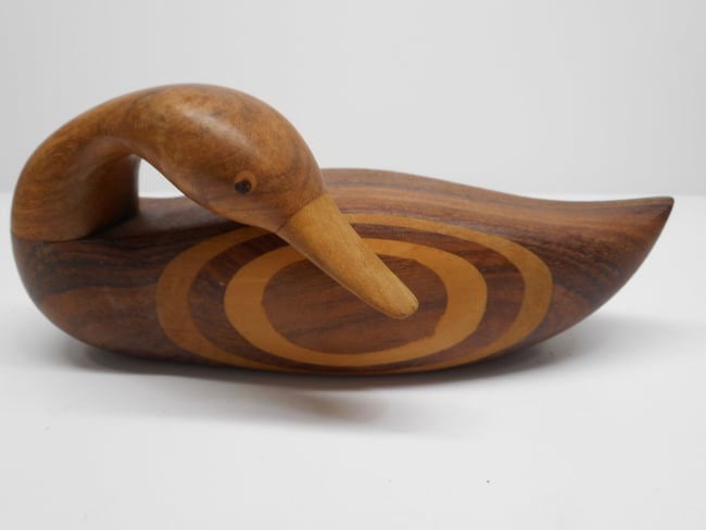 Small Hand Carved Inlay Wood Duck, Decoy or Folk Art Decor, 8 inches (1 of 4)