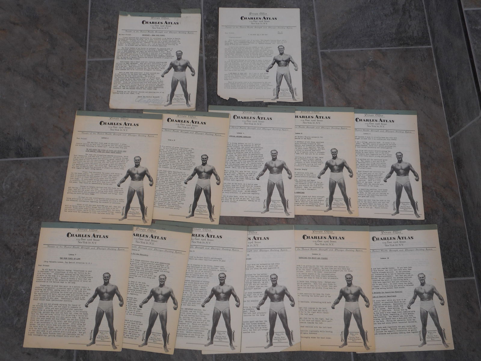 Charles Atlas Signed Customized Workout and Self Care Plan, 9 x 11 inches, Letter & Several Lessons (1 of 7)