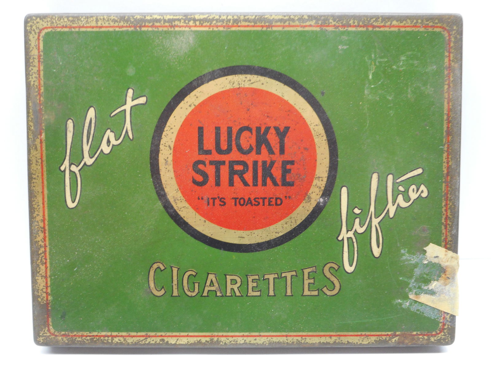 LUCKY STRIKE flat fifties Cigarette Tin, The American Tobacco Company, Case 5.5 x 4.5 inches (1 of 5)