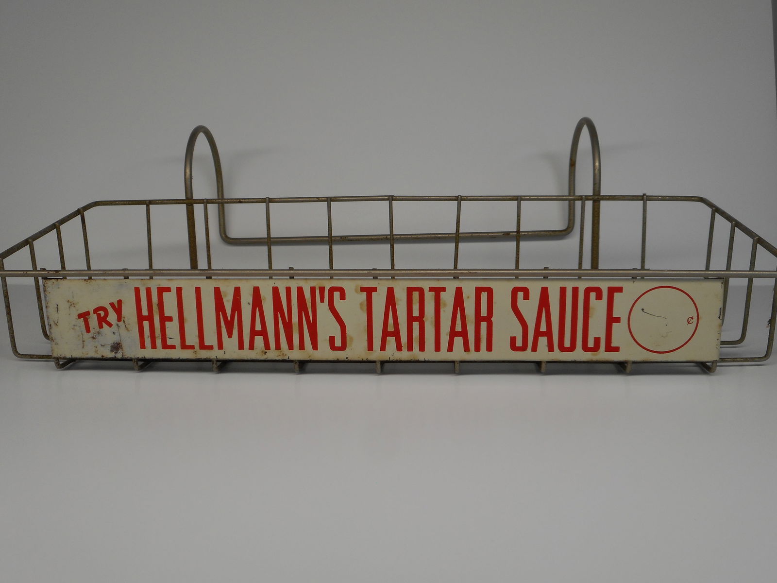 Vintage Metal HELLMANN'S Tartar Sauce Store Display Rack, Advertising Wire Shelf Basket, 15 inches (1 of 5)