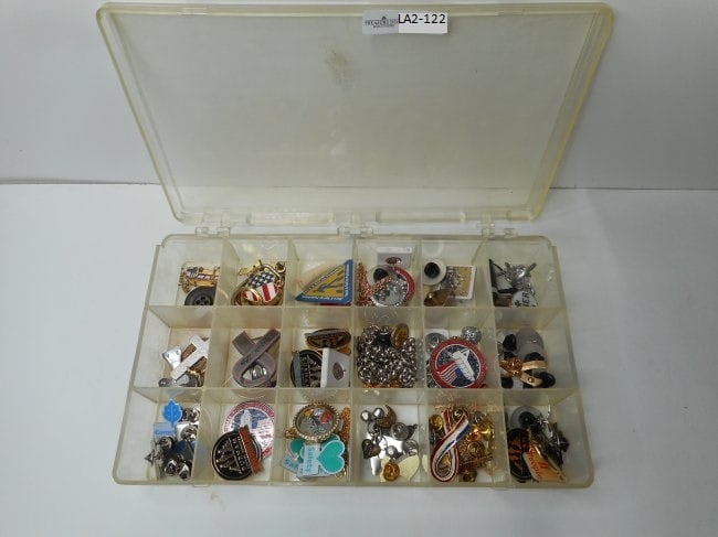 Plastic Sorted Storage box with Large Variety of Vintage Trading Pins, Pendants and Tchotchke (1 of 4)