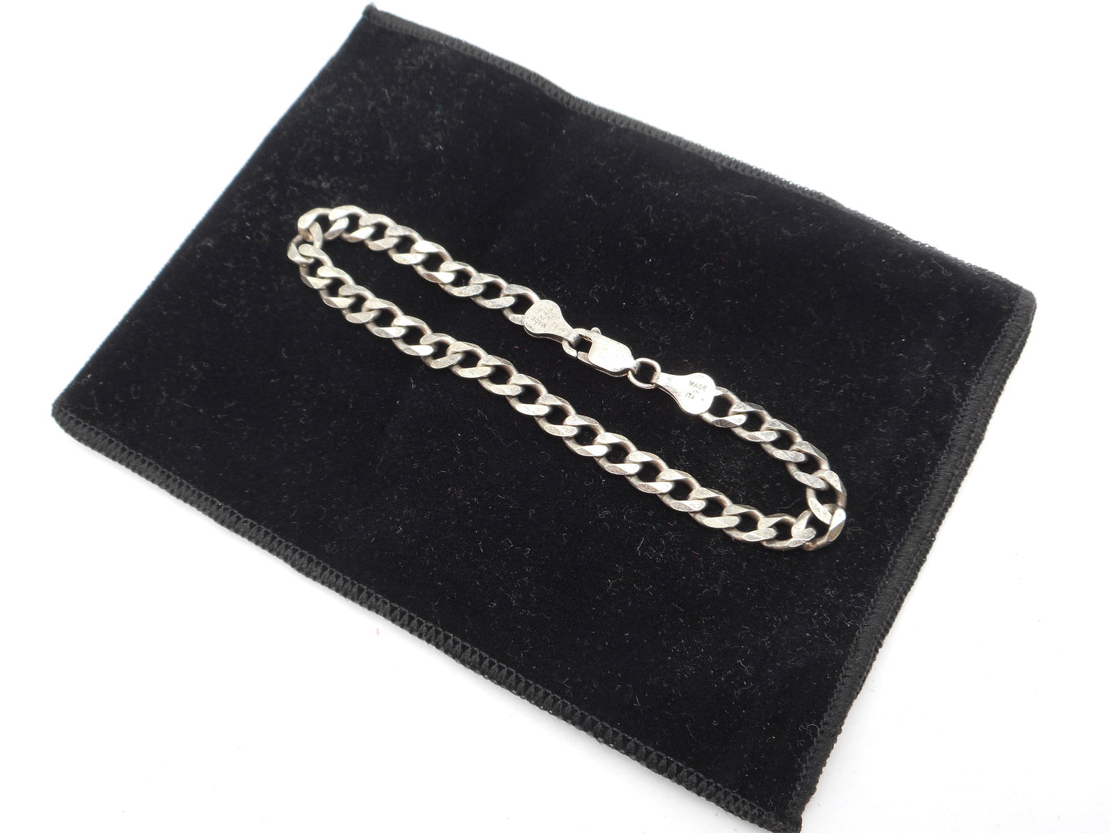Curb Link Sterling Silver Bracelet, Marked MADE IN ITALY 925, 7 inches, in small black velvet pouch (1 of 4)