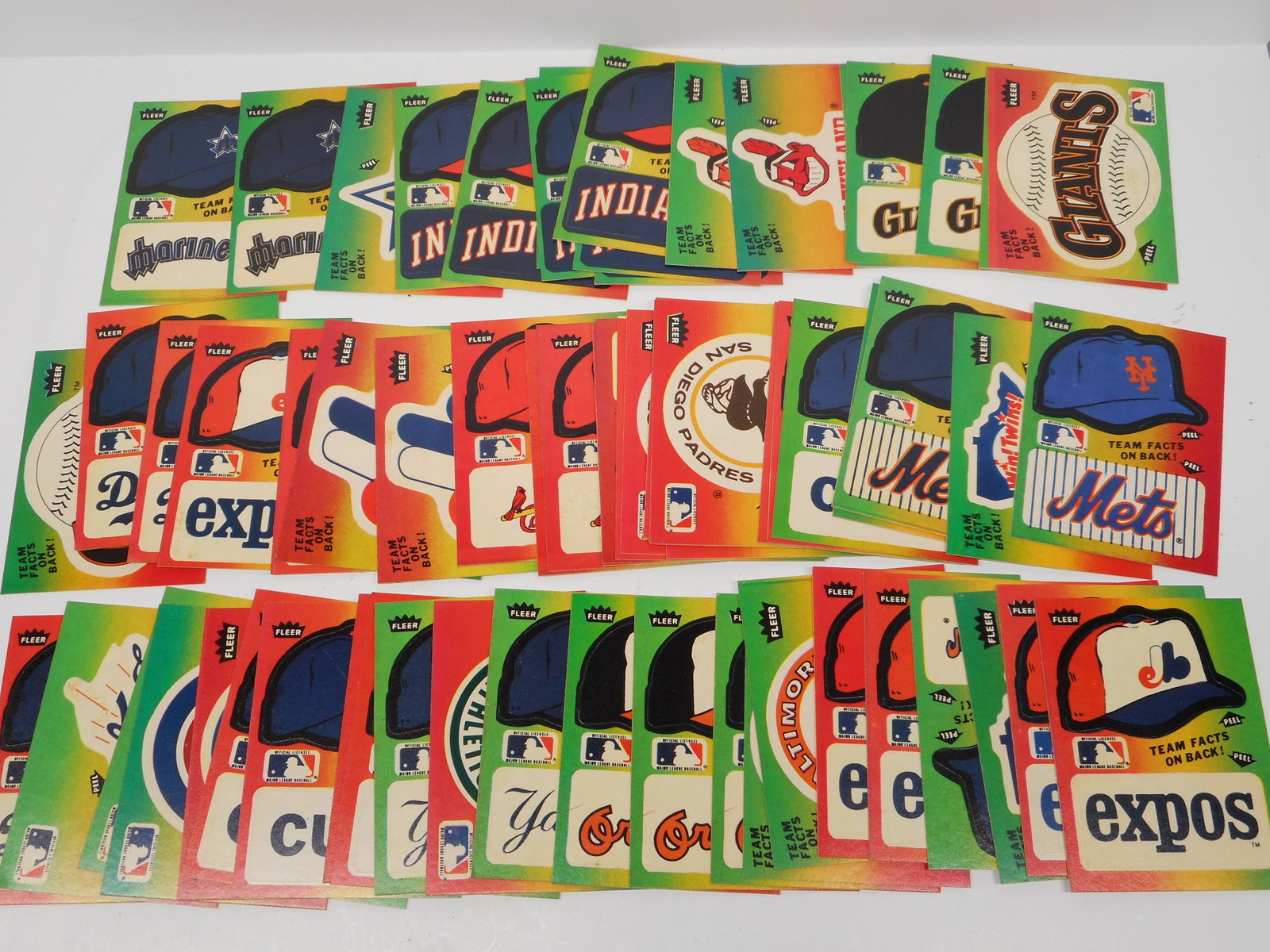 1982 FLEER MLB Sticker Cards with Team Facts on Back - Logos, Caps, Gloves, Balls: Bidding on this item will be indication that the Bidder acknowledges that they have read and agreed to the Terms and Conditions posted to this Auction