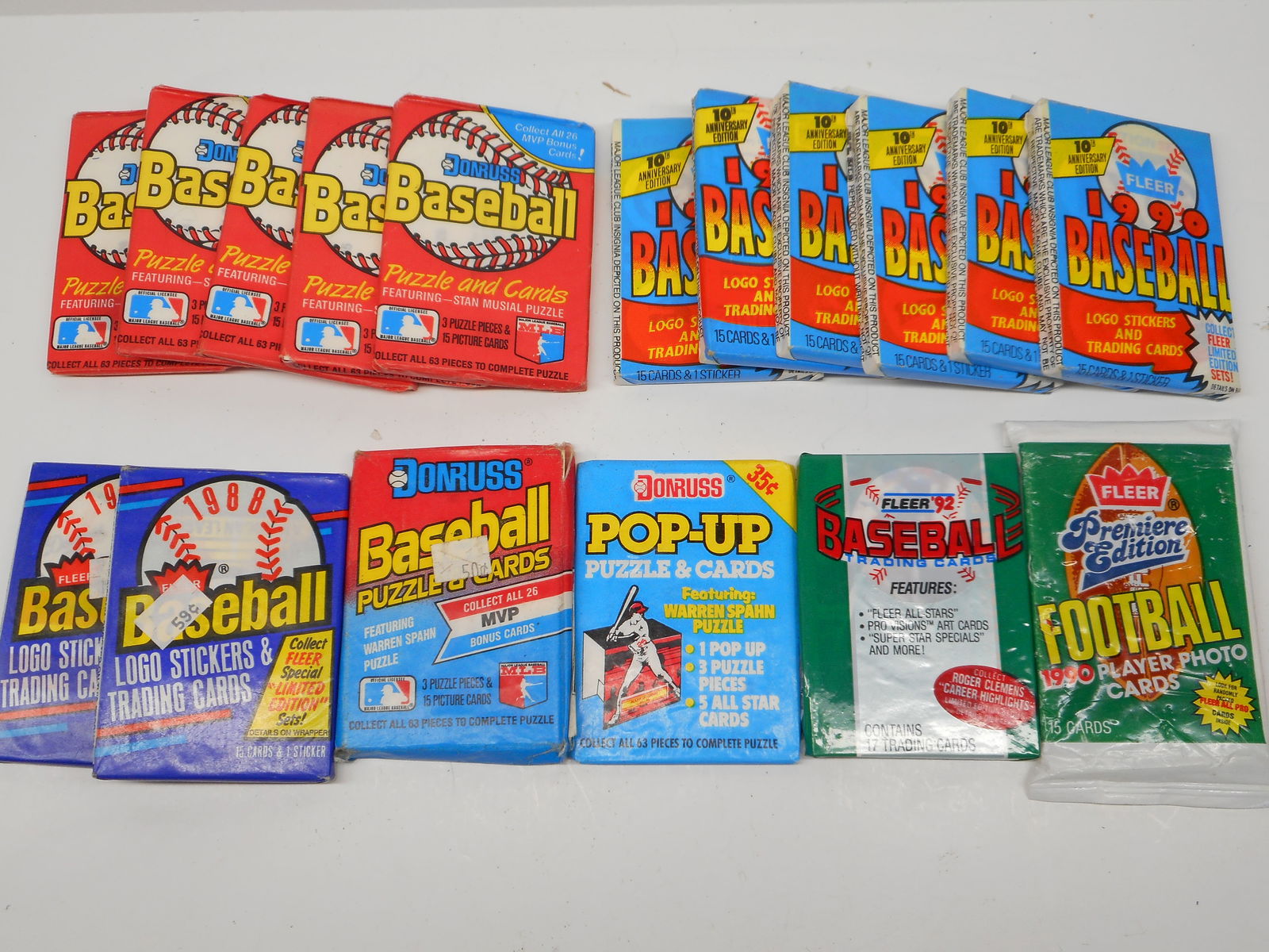 Mixed Lot of Vintage Sealed Baseball Cards, Puzzle Pieces, Stickers, One Pack of Football (1 of 5)