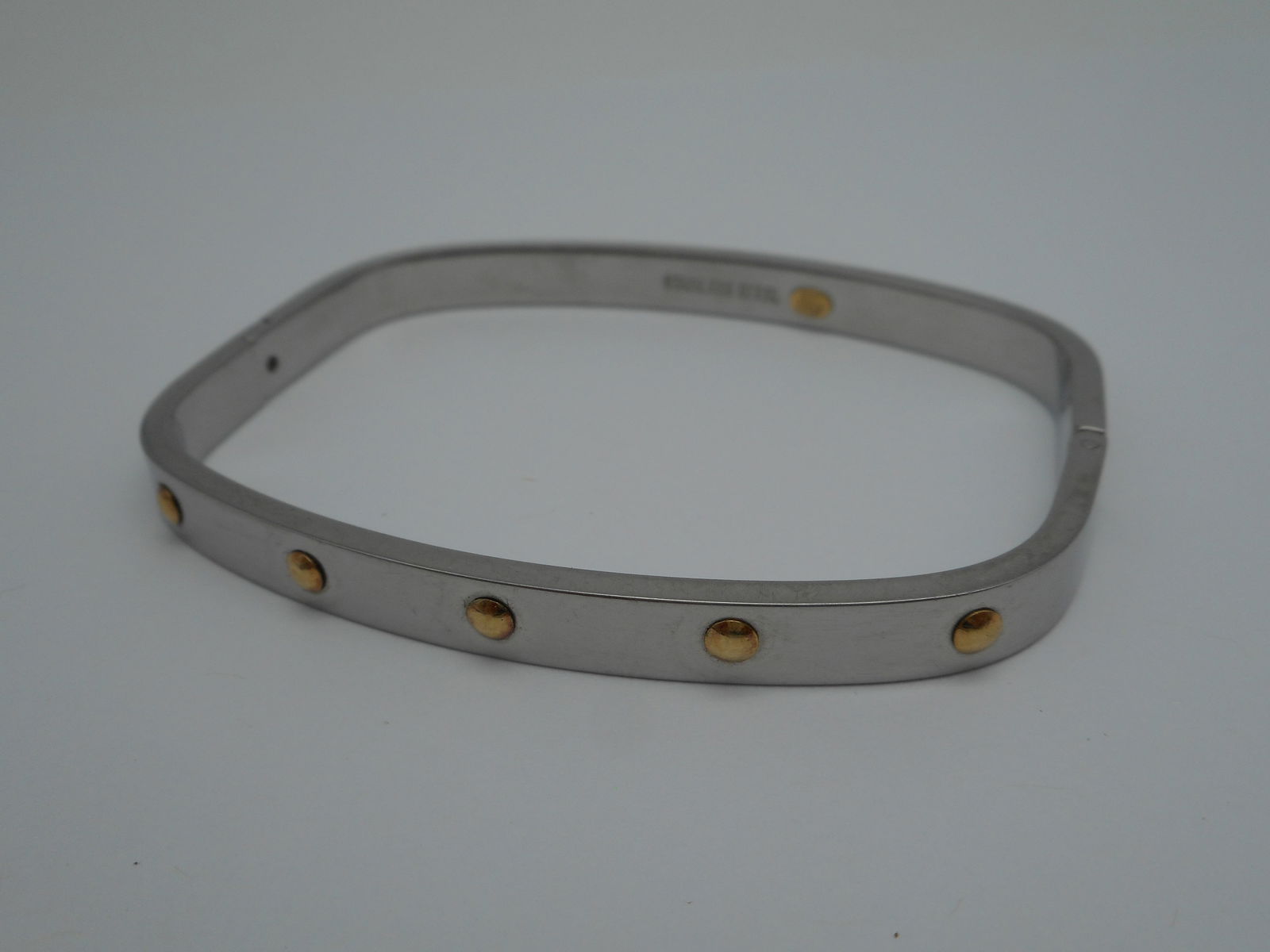 Stainless Steel & 18K Yellow Gold Square Hinged Bangle Bracelet, wrist width 2.5 inches (1 of 4)