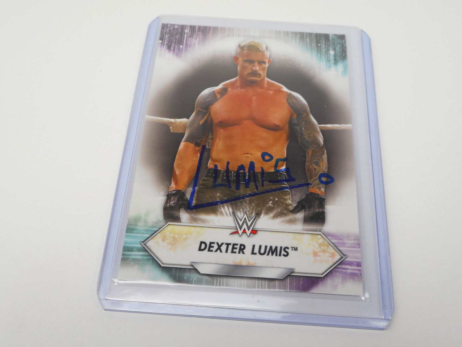 Autographed DEXTER LUMIS Pro-Wrestler Trading Card, Topps, WWE, in sleeve & top loader (1 of 3)