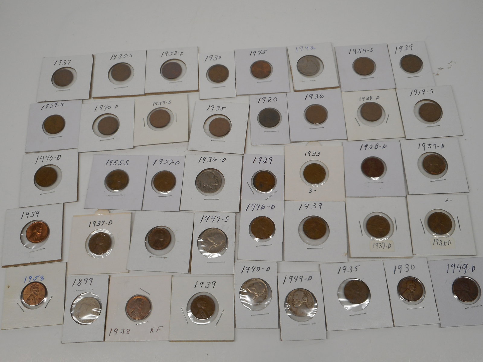 Collection of Antique US Coins, dated 1899 - 1959, Cardboard window sleeves: Bidding on this item will be indication that the Bidder acknowledges that they have read and agreed to the Terms and Conditions posted to this Auction