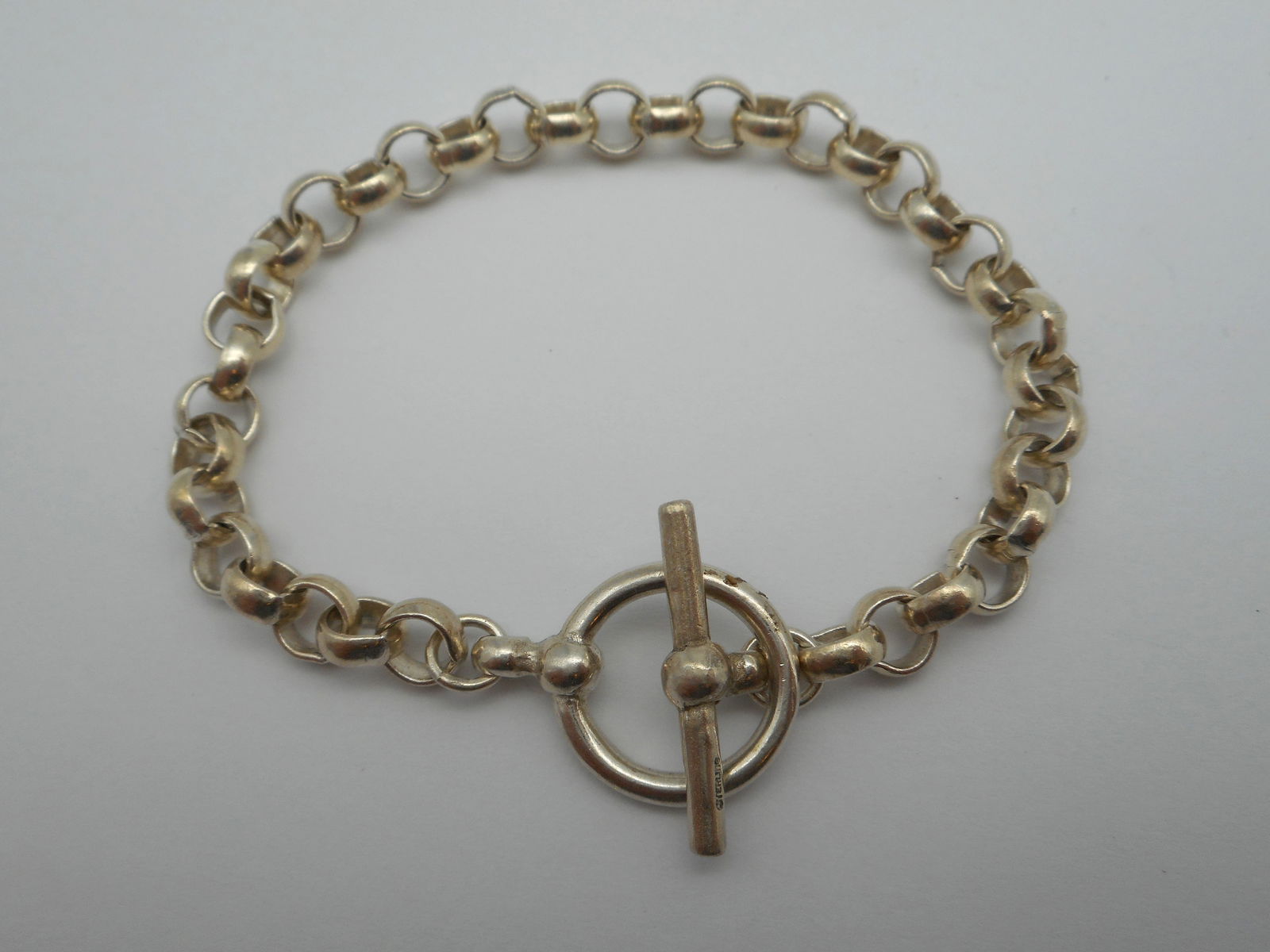 Sterling Silver Hollow Link Chain Bracelet, Toggle Clasp, 7 inches (1 of 4)