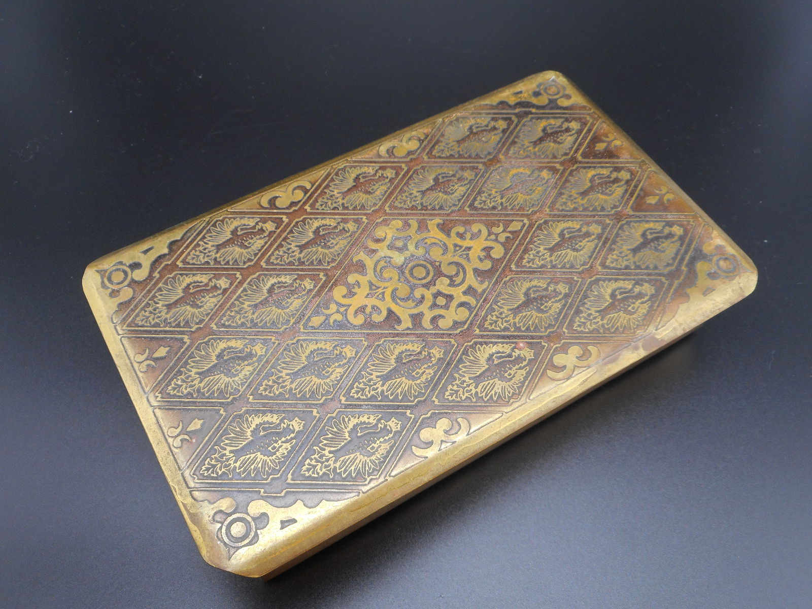 Estate Engraved Eagle or Phoenix Designed Hinged Brass Trinket Box, 6 inches long (1 of 5)