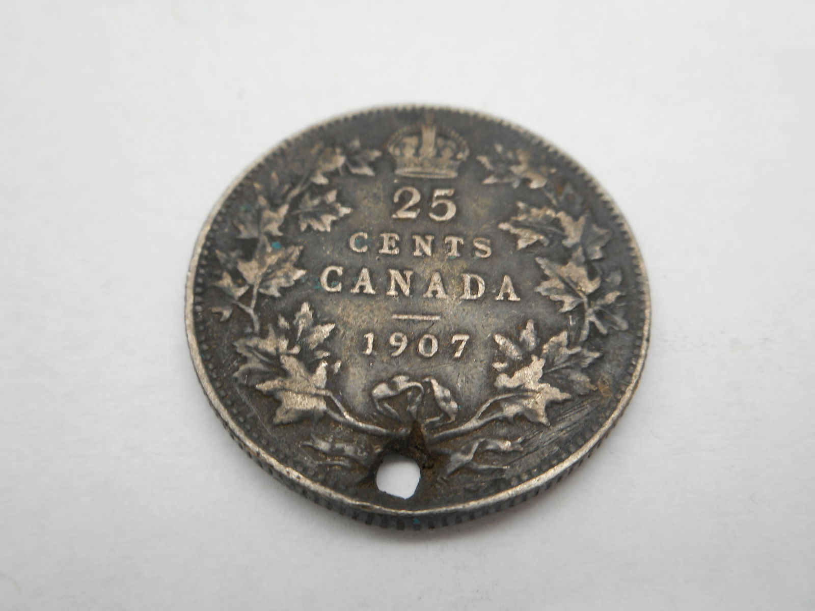 1907 Canada 25 Cents Silver Coin, King & Emperor Edward VII, Pierced Coin, For Collectible Use (1 of 3)