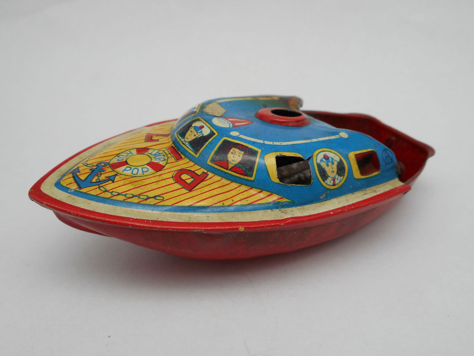 1950s Pop Pop Tin Boat Toy, 4 inches, Scratches and Wear from age and use (1 of 6)