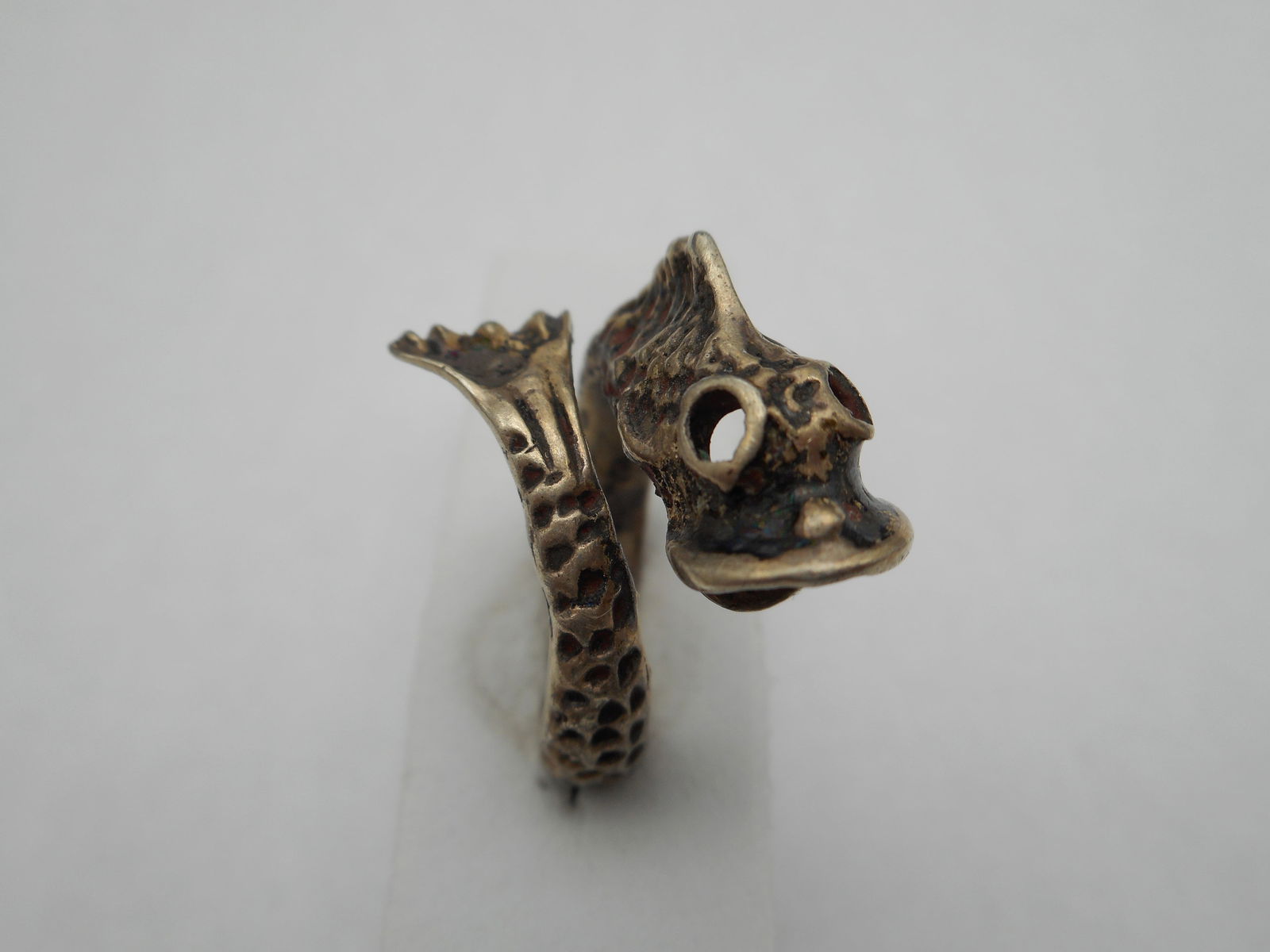 Open Mouth Fish Wrap Style Ring, Sterling Silver, Marked 925, Size 4 (1 of 5)