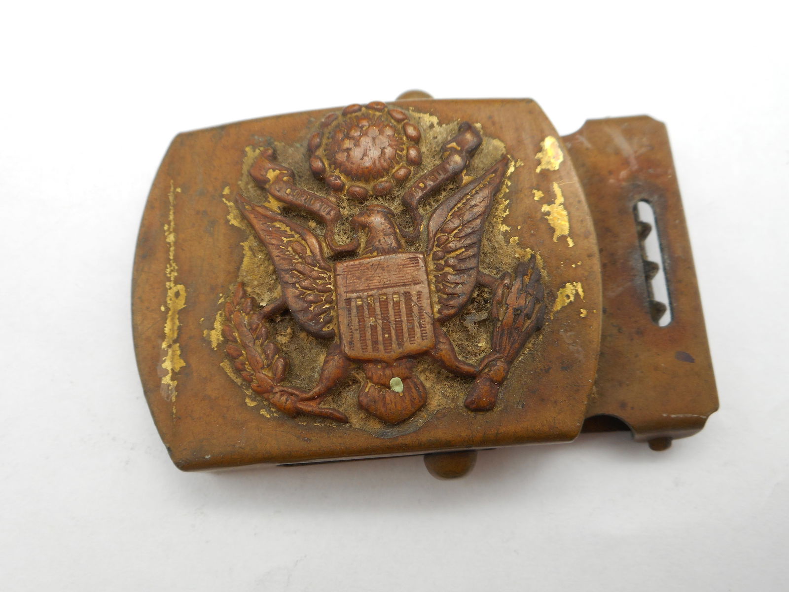Antique United States 24K Gold Plated Eagle US Army Belt Buckle, Solid Brass, Plate Mostly Worn (1 of 4)