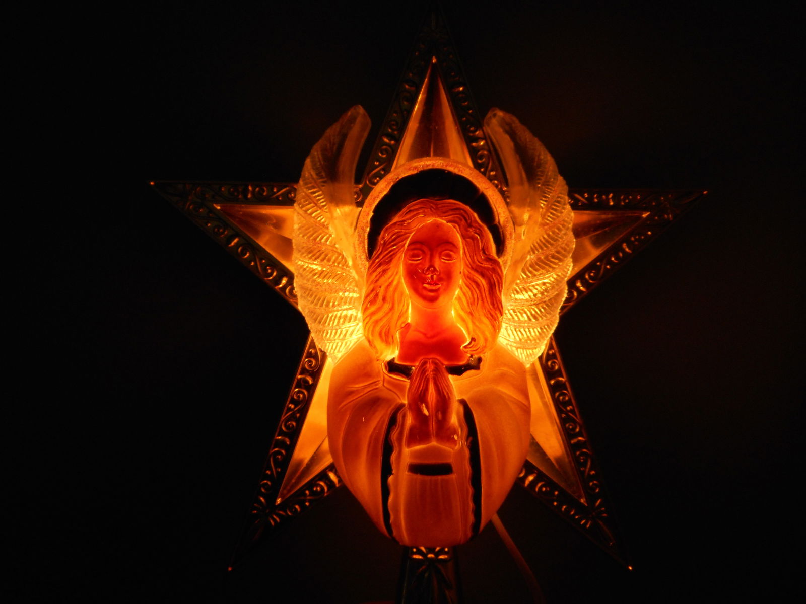 Christmas Tree Topper, Star with Angel, Light Up Wings, Working, 11 inches (1 of 3)