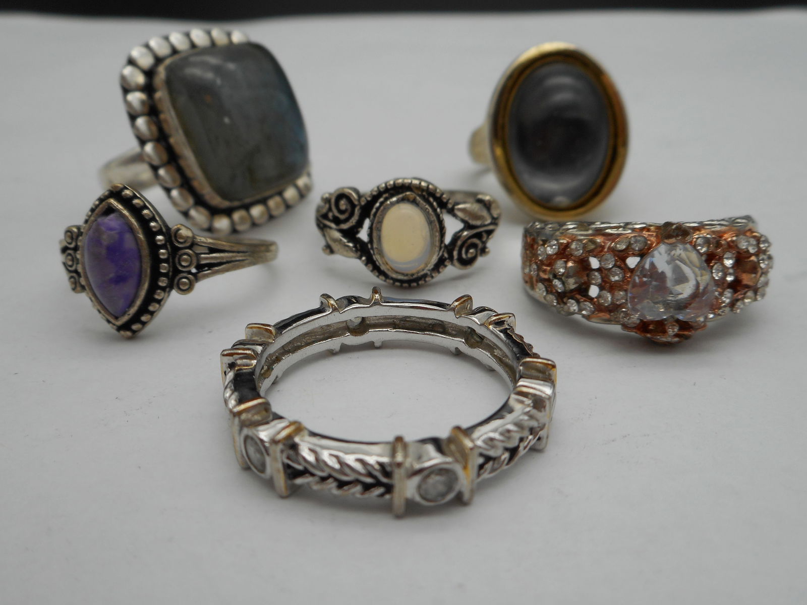 Collection Of Six Assorted Style Fashion Rings, Silver Toned Ring Lot, Assorted Sizes And Styles (1 of 4)