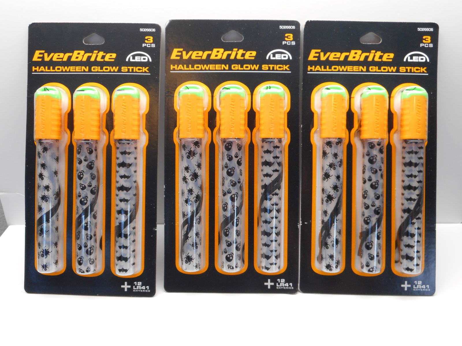 3 x New packs Halloween Glow Sticks (3 pc/pack) with Lanyard, Trick or Treat Safety, with batteries (1 of 3)