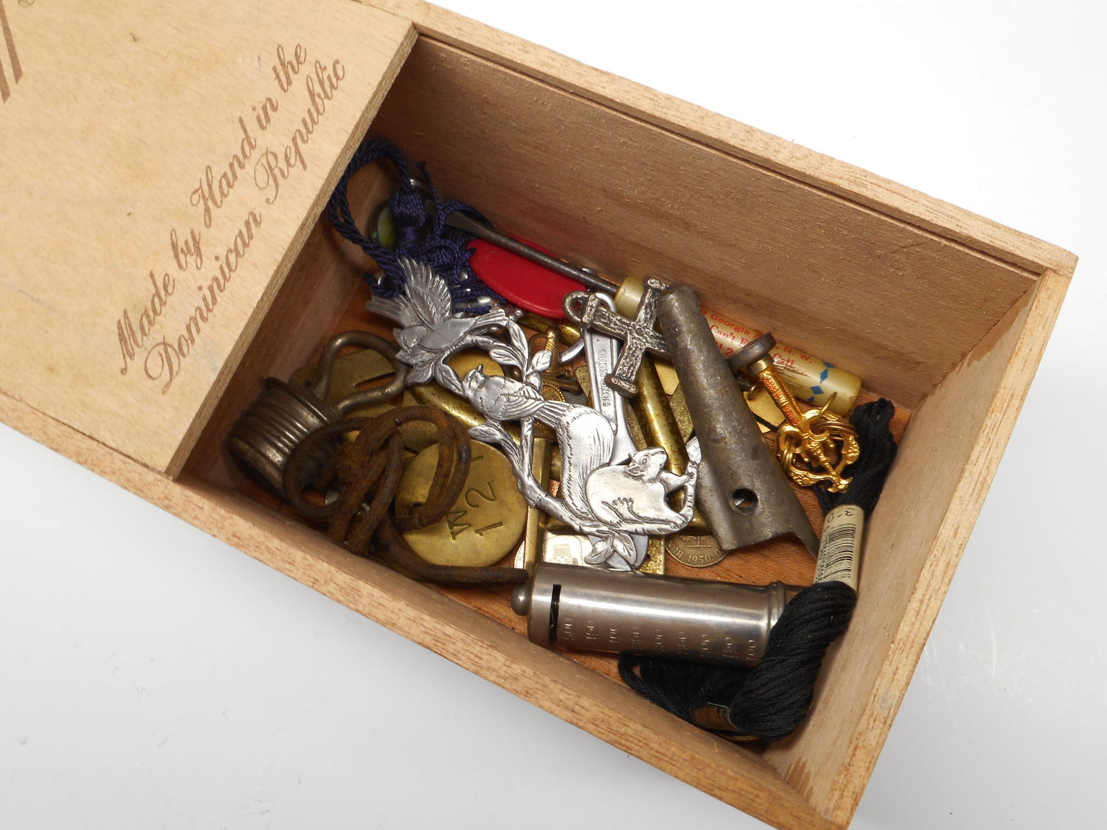 Wonderful Junk Drawer Lot, Dime Counter and other Tchotchkes, Stored in Davidoff 5000 Cigar Box (1 of 6)