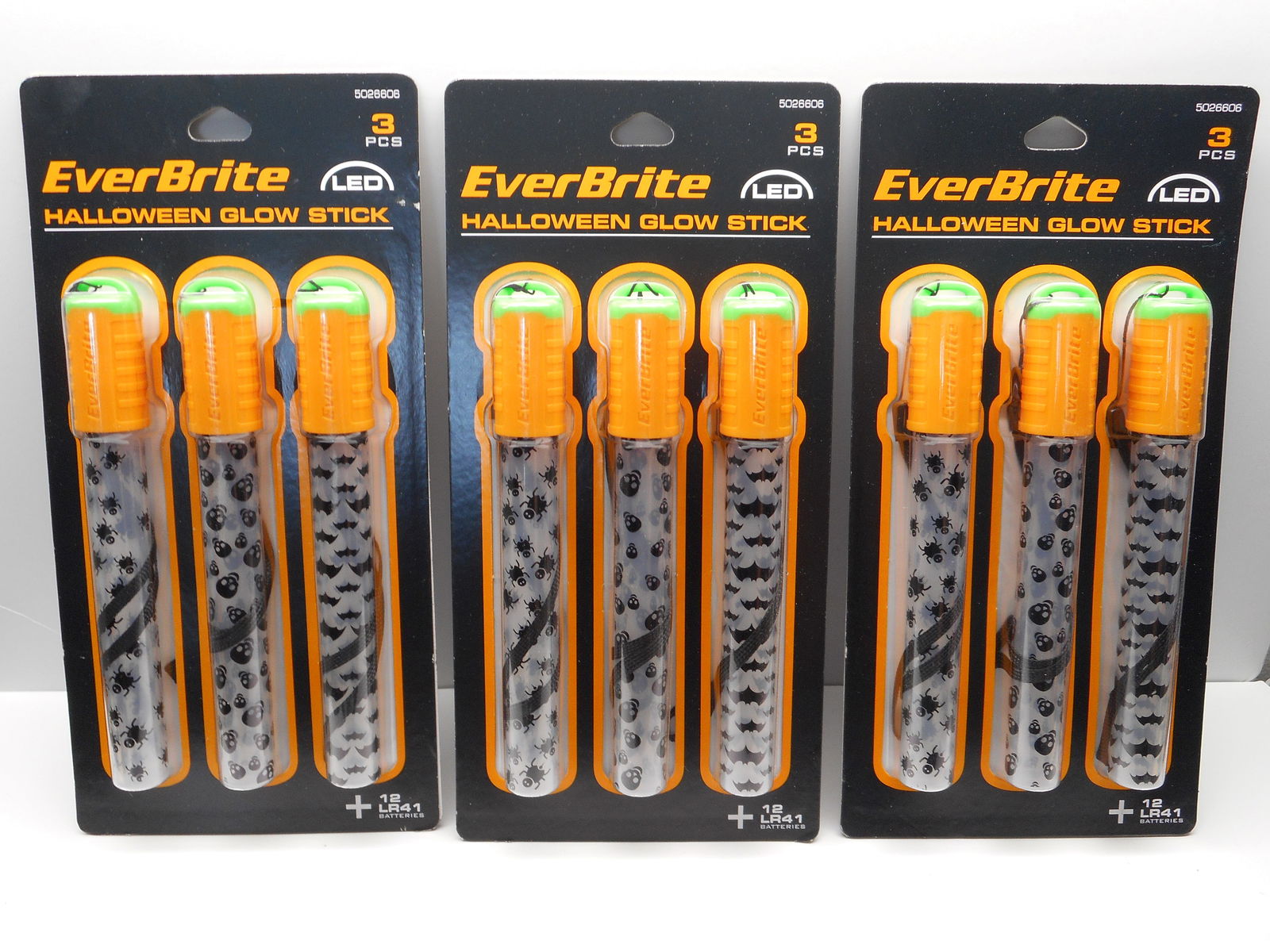 3 x New packs Halloween Glow Sticks (3 pc/pack) with Lanyard, Trick or Treat Safety, with batteries (1 of 3)