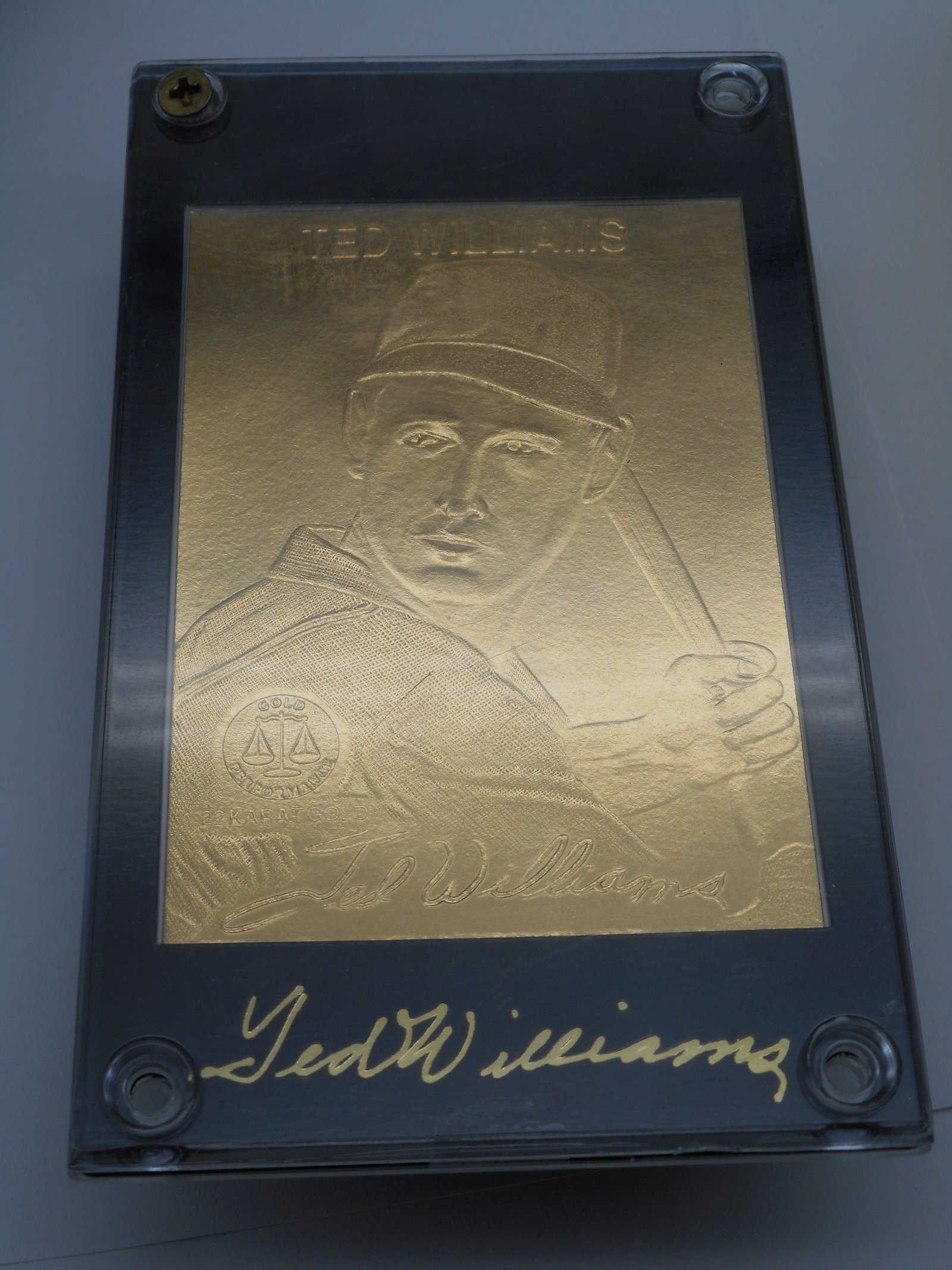 22kt Gold Foil Ted Williams Limited Edition Baseball Card Serial Number 015068, TheSplendid Splinter (1 of 4)