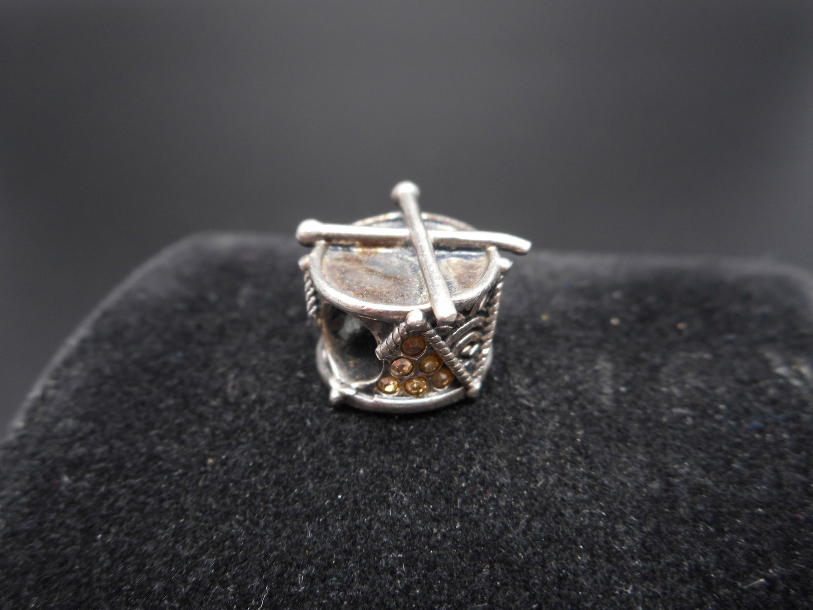 CHAMILIA Sterling Silver & Crystal Snare Drum Slider Charm, 3/8-inch, Marked CHAM 925 CN (1 of 4)