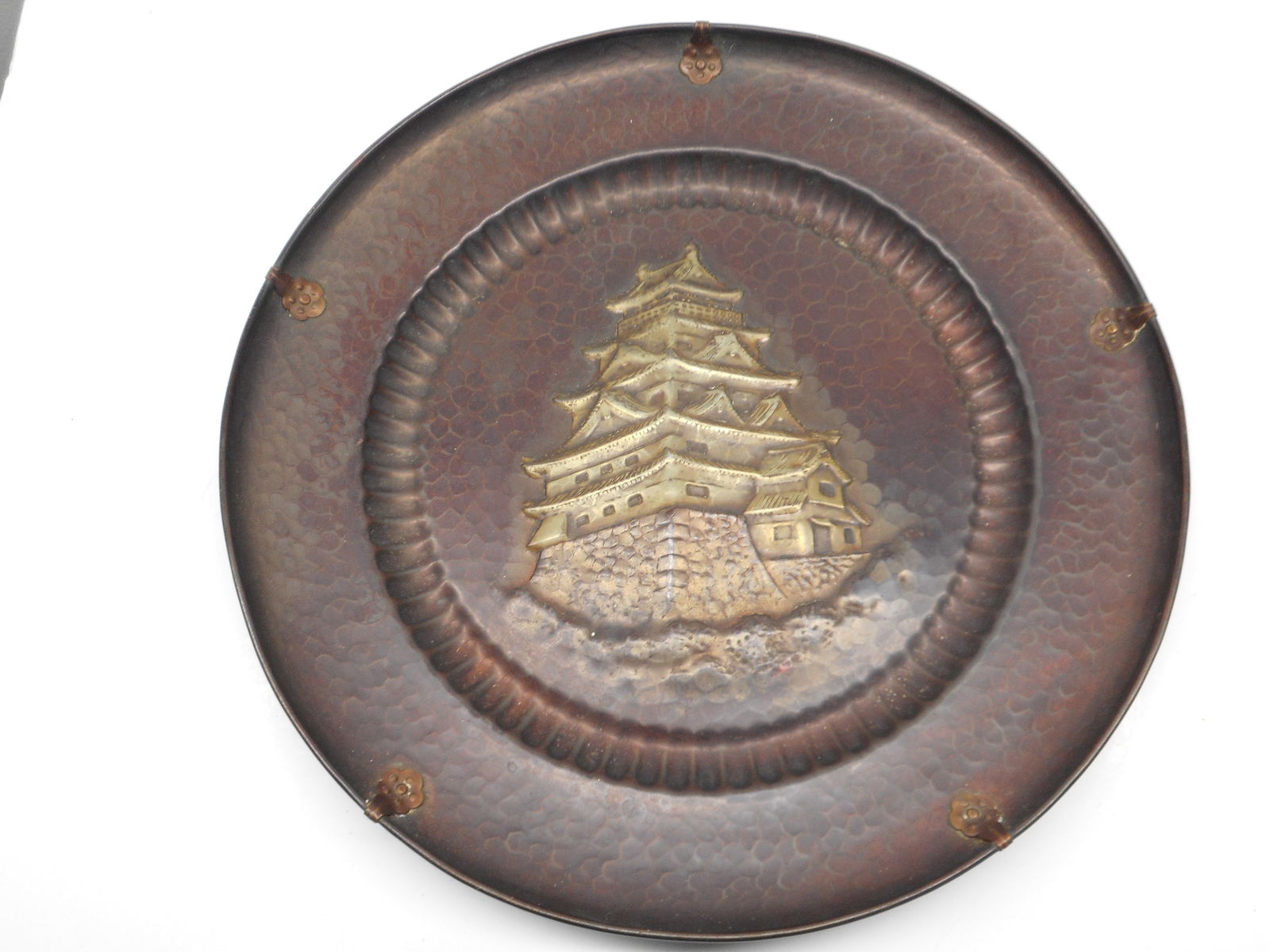 Japanese Pagoda designed Hammered Plate, Wall Decoration, 11 inches (1 of 6)