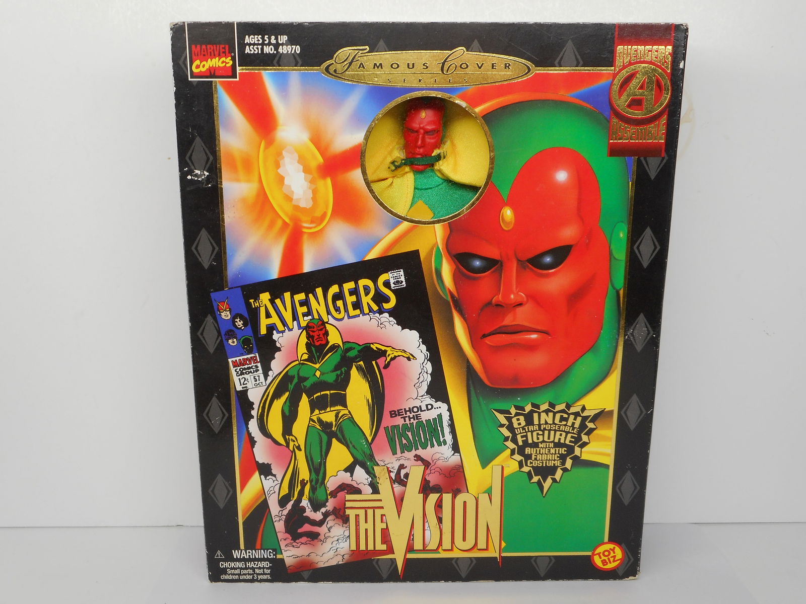 Marvel Famous Covers 8-inch Avengers The Vision Poseable Figure w/Fabric Costume, Toy Biz, NIB (1 of 4)