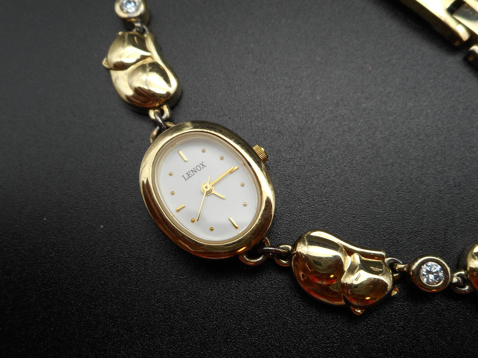 Lenox Collections, The Cozy Cats Wrist Watch, Vintage, Sterling Silver 925, Gold Plated, Marked 925 (1 of 6)