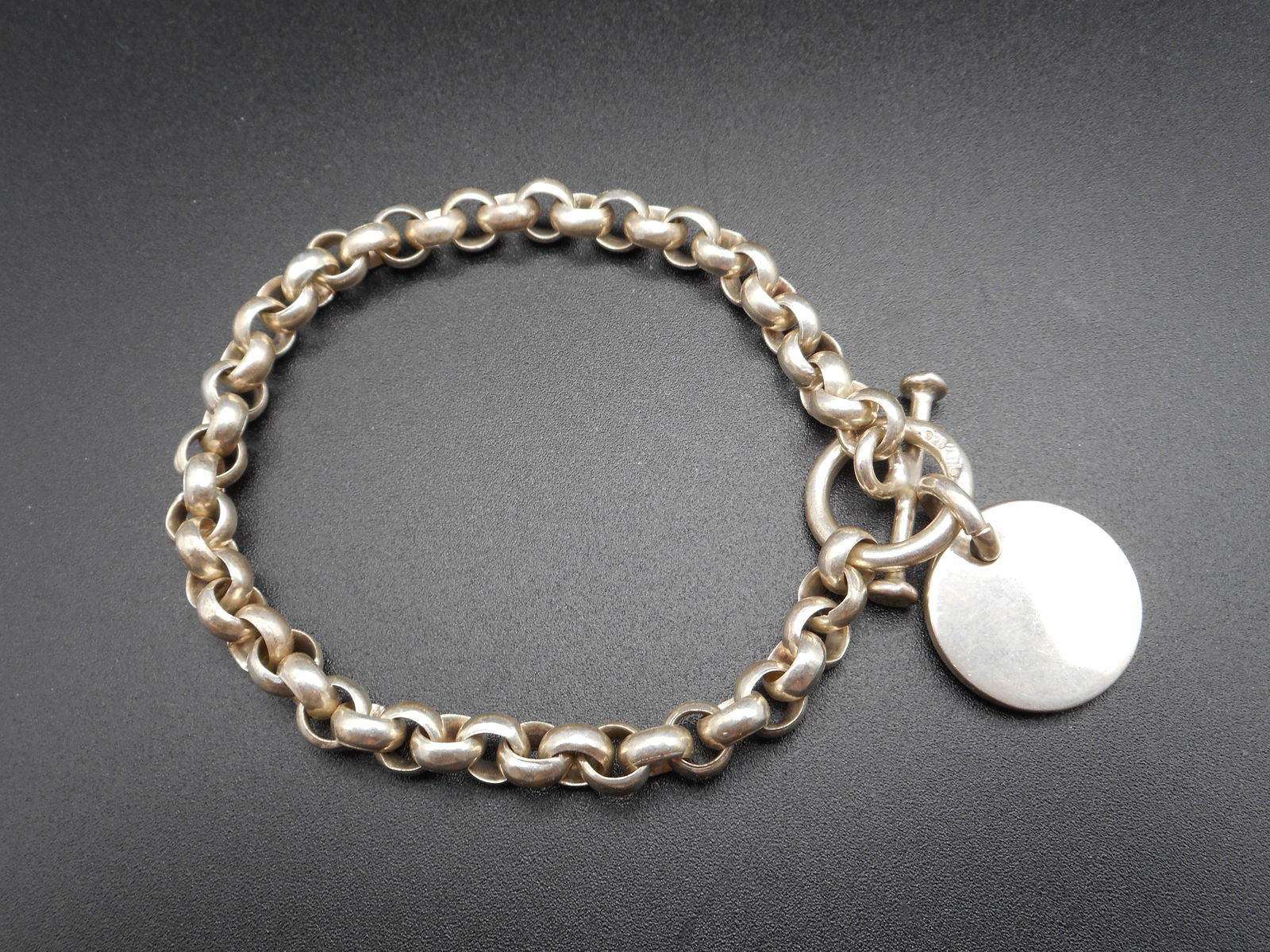 Vintage Silpada Sterling Hammered Rolo Link Toggle 7-inch Bracelet, Engravable Charm, Marked 925 (1 of 3)