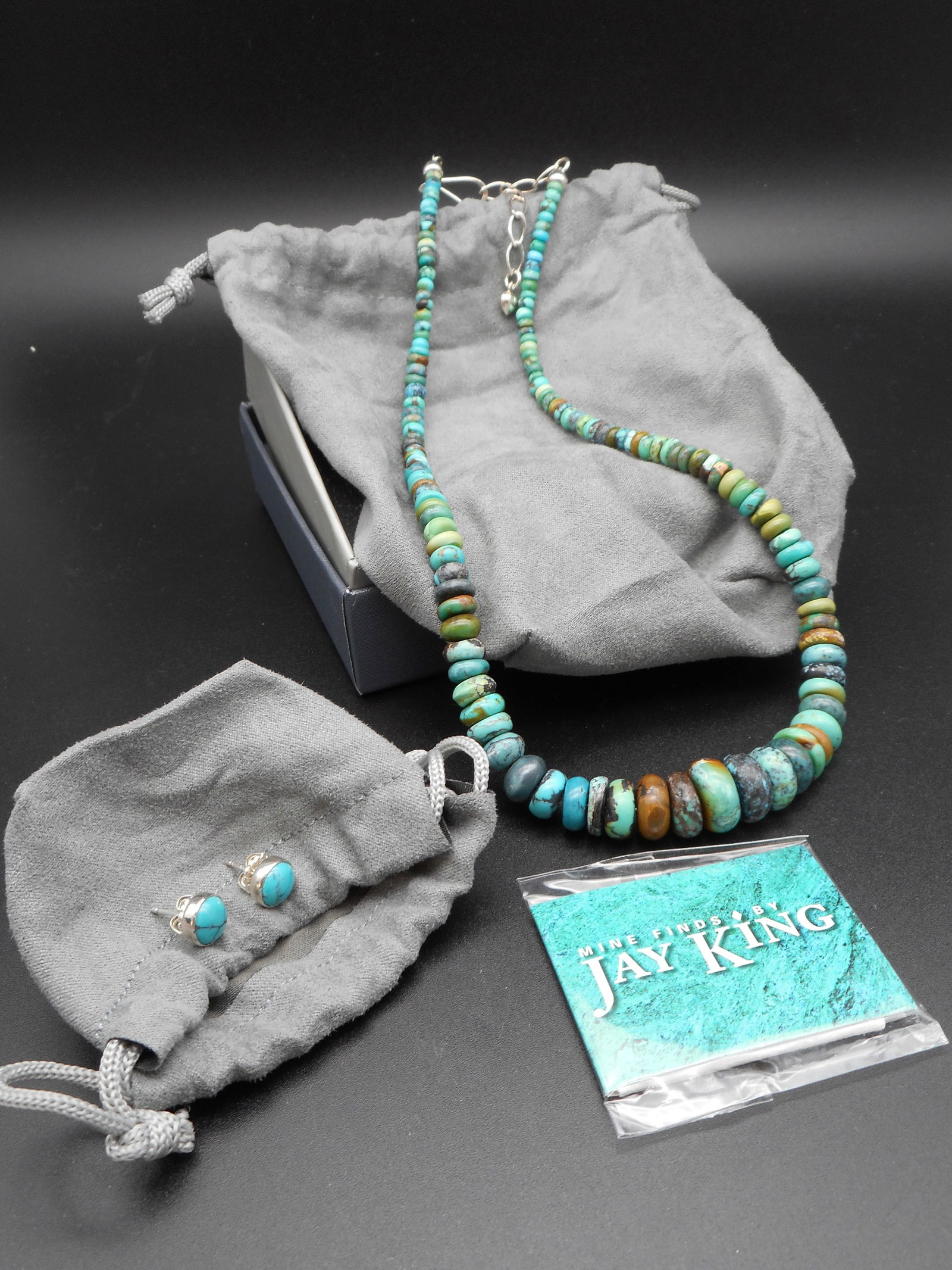 Graduated Turquoise Necklace and Matching Stud Earrings, Mine Finds by Jay King, Set with Packaging (1 of 5)