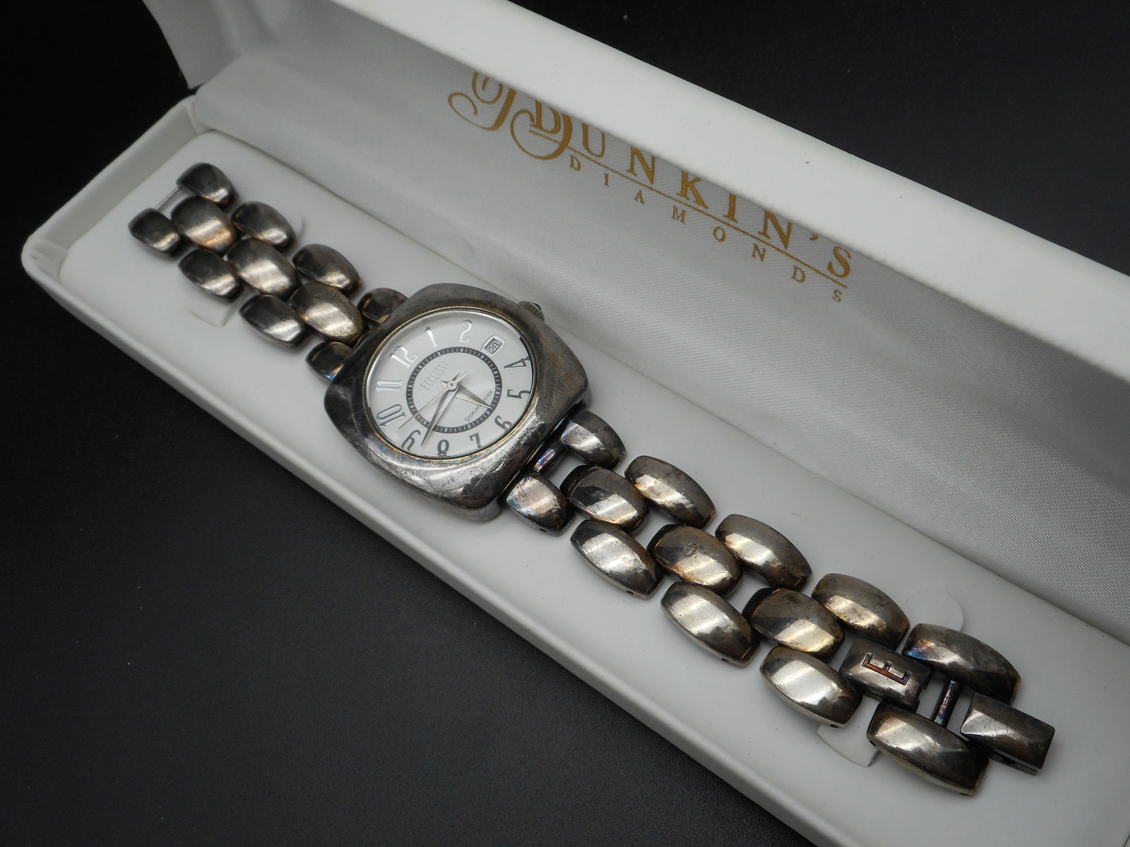 Ecclissi Sterling Silver White Dial Bracelet Wrist Watch, Sterling Case and Band, Marked 925 (1 of 6)