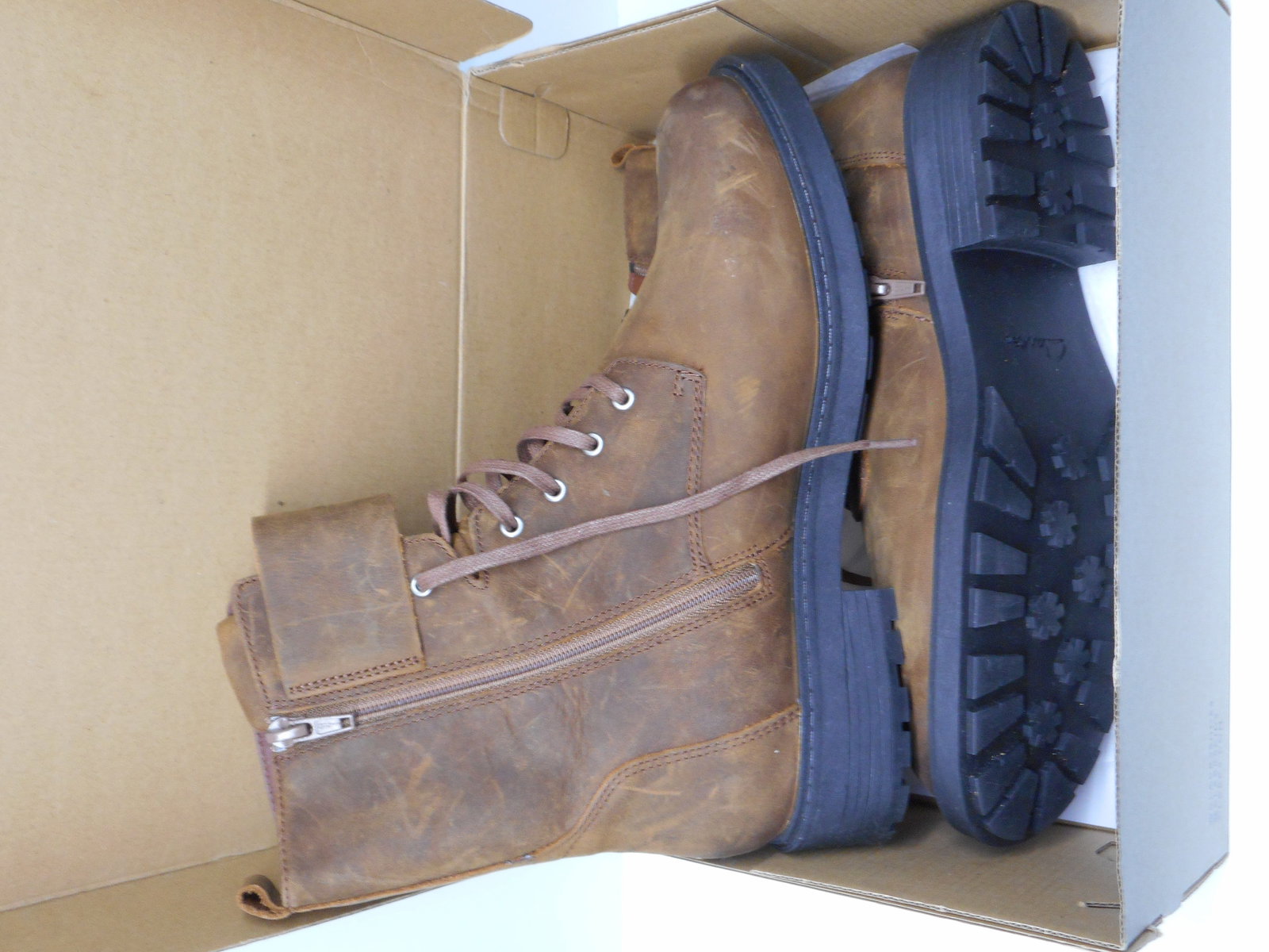 Clarks Boots, New In Box, Unworn - Style Brown Snuff, Size 10M, Double Buckle and Laces: Bidding on this item will be indication that the Bidder acknowledges that they have read and agreed to the Terms and Conditions posted to this Auction