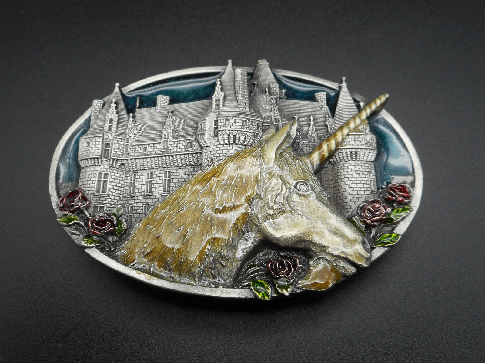 Bergamot Brass Works Unicorn Belt Buckle 1983 Medieval Fantasy Castle USA, 3.5 inches (1 of 4)