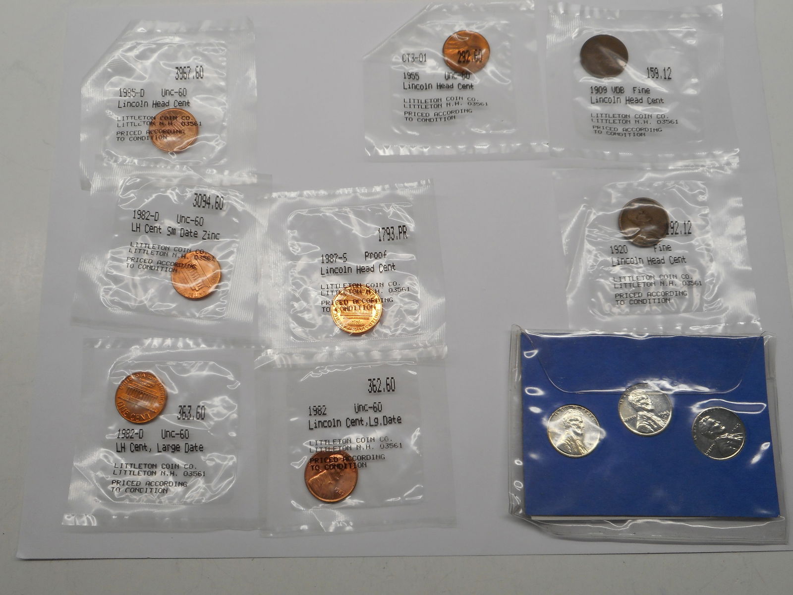 US Penny Collection - Wheat Pennies, Wartime Pennies and More, 1909 - 1985, Plastic Pouches (1 of 6)