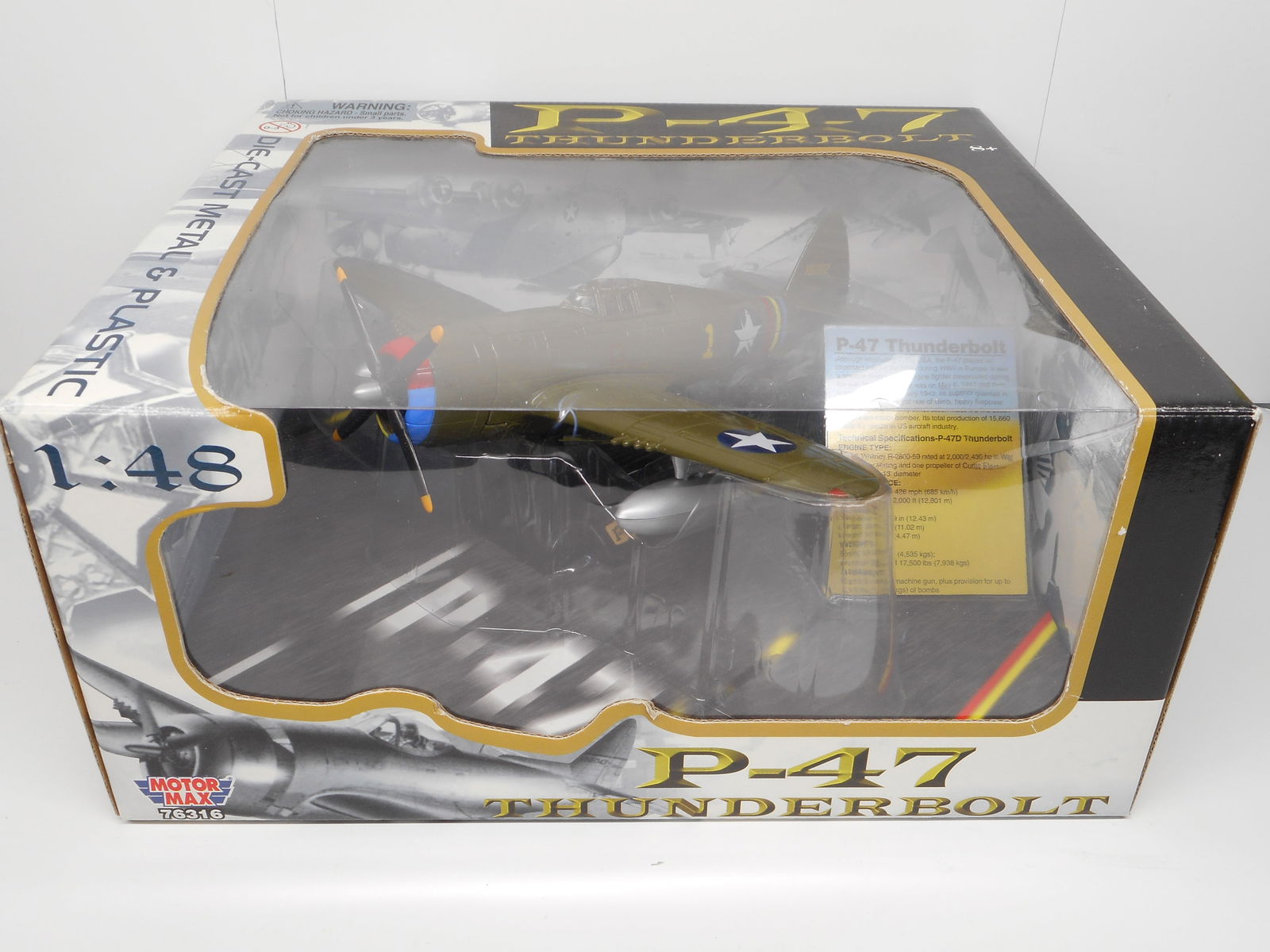 Motor Max P-47 Thunderbolt Airplane, 1:48 scale, New In Box, Die-Cast Metal & Plastic, No. 76316 (1 of 5)