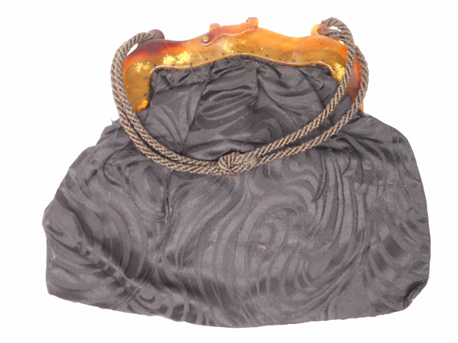 Vintage Fabric Handbag with Bakelite Hardware and rope Like Handle, Needs Repairs, restiching (1 of 7)