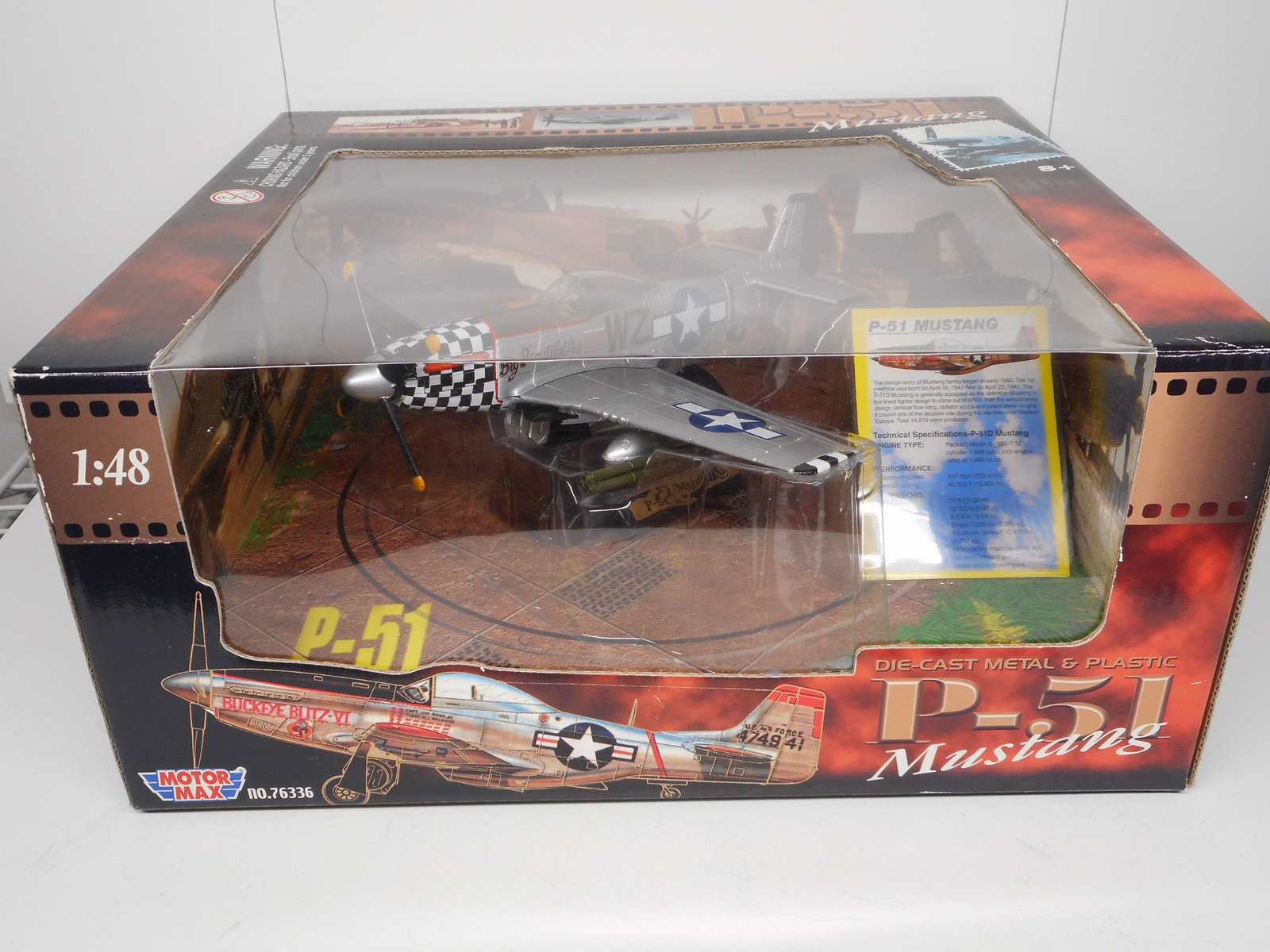 Motor Max P-51 Mustang Airplane, 1:48 scale, New In Box, Die-Cast Metal & Plastic, No. 76336: box shows minor wear from storage Bidding on this item will be indication that the Bidder acknowledges that they have read and agreed to the Terms and Conditions posted to this Auction