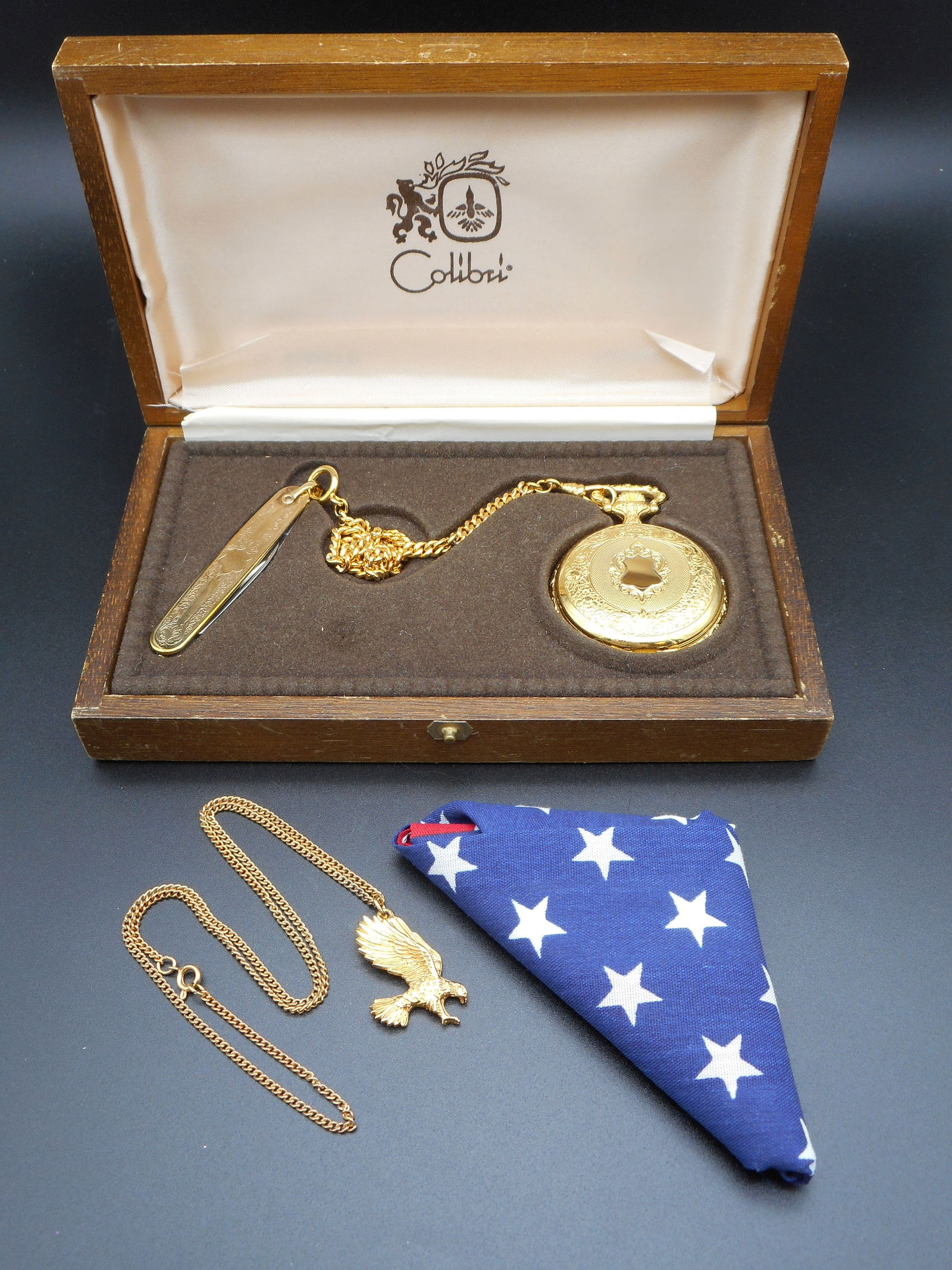 1970s Colibri 17-Jewel Swiss Manual-Wind Pocket Watch & Knife Set in Presentation Case, and more (1 of 4)