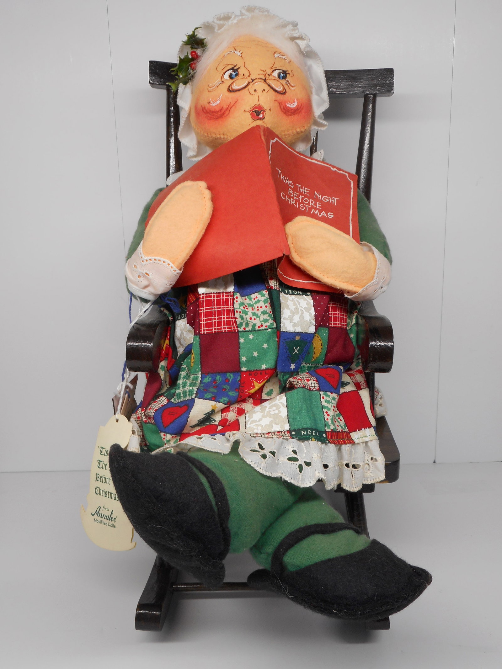'Tis the Night Before Christmas Annalee Doll, Mrs. Claus in Rocking Chair Reading, with Tags, 18-in: Bidding on this item will be indication that the Bidder acknowledges that they have read and agreed to the Terms and Conditions posted to this Auction