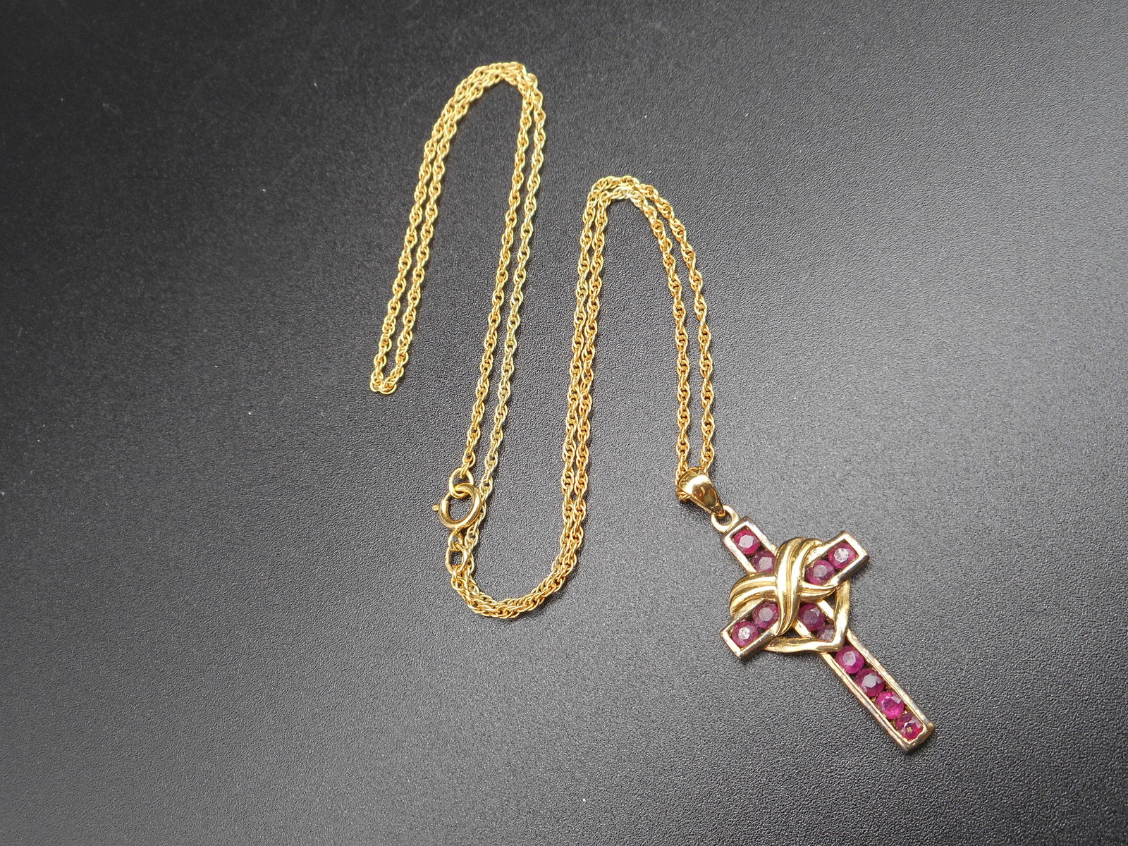 Heart Draped Gemstone Cross, Gold Washed Sterling Silver Pendant & Necklace, Marked 925 (1 of 5)