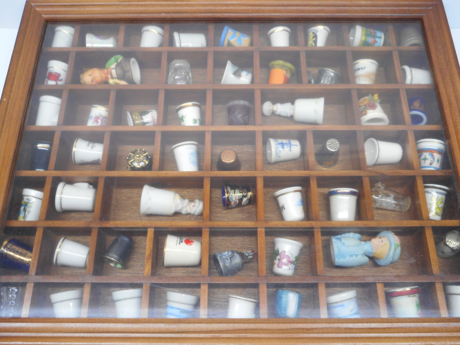 Incredible Thimble Collection in Wooden Glass Lid Display Case, 15 x 12 inches, Various Designs (1 of 13)